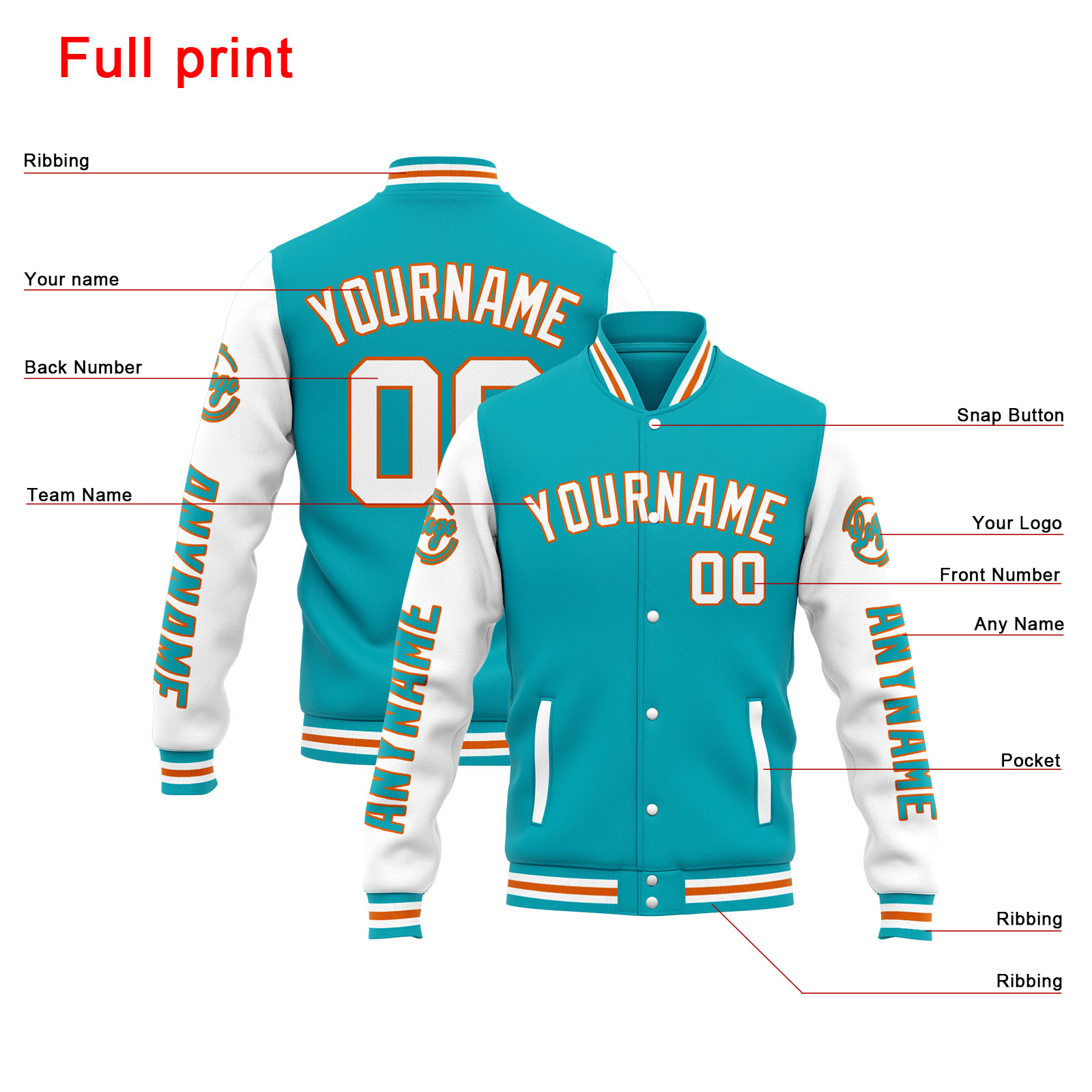 Custom Teal White Varsity Jacket for Men Women and Youth with Personalized Letterman Jacket 