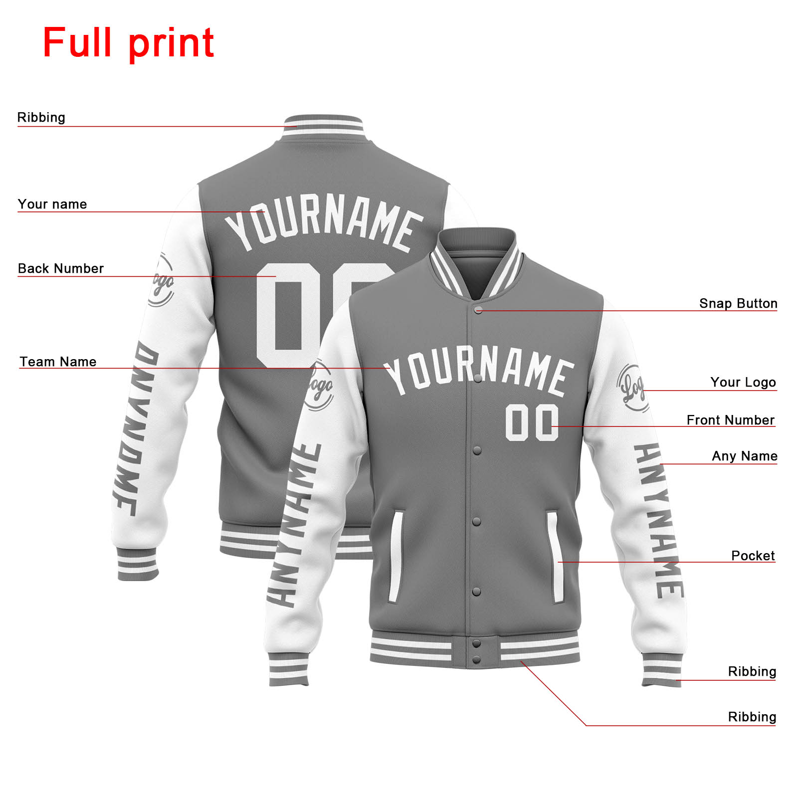 Custom Grey White Varsity Jacket for Men Women and Youth with Personalized Letterman Jacket 