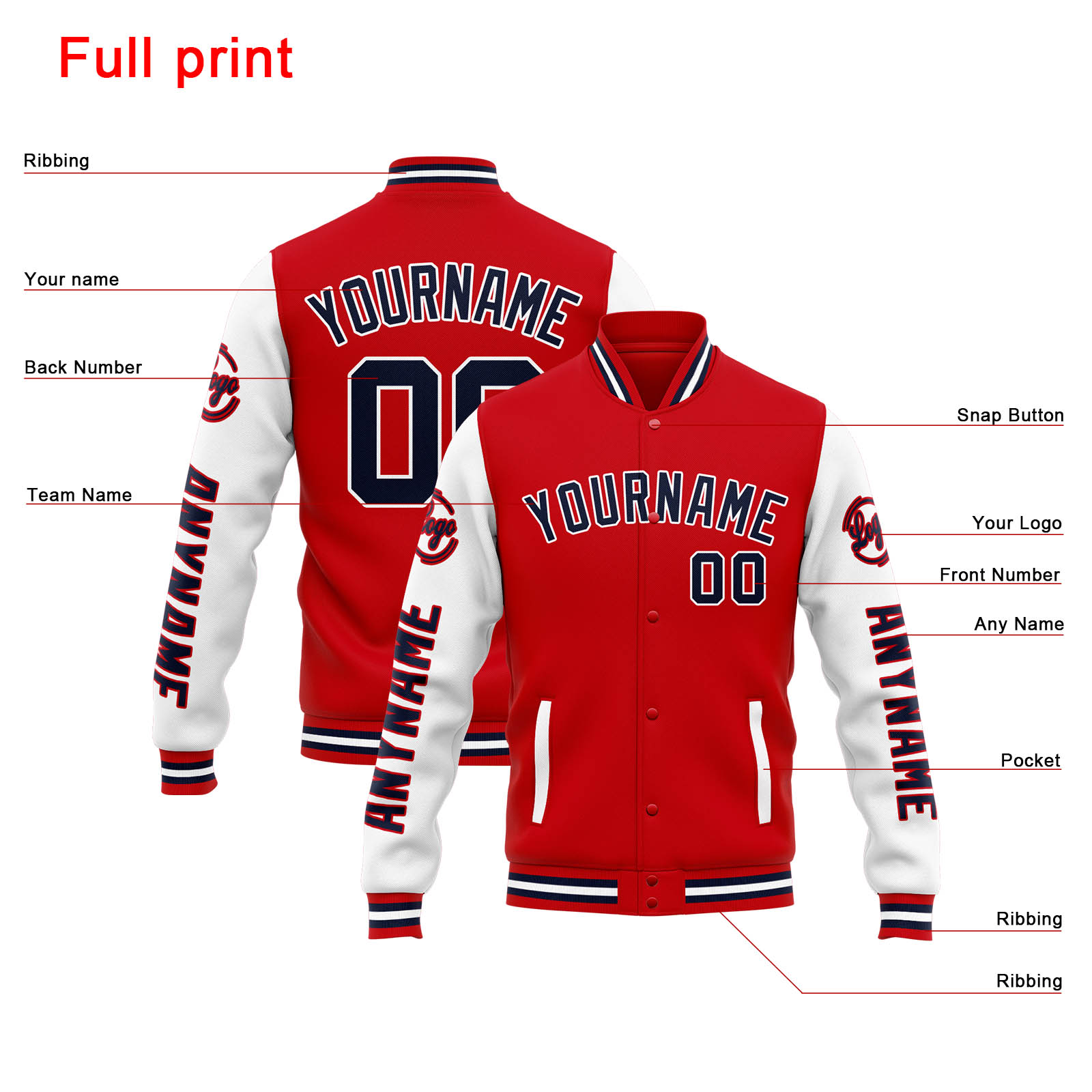 Custom Red White Varsity Jacket for Men Women and Youth with Personalized Letterman Jacket 