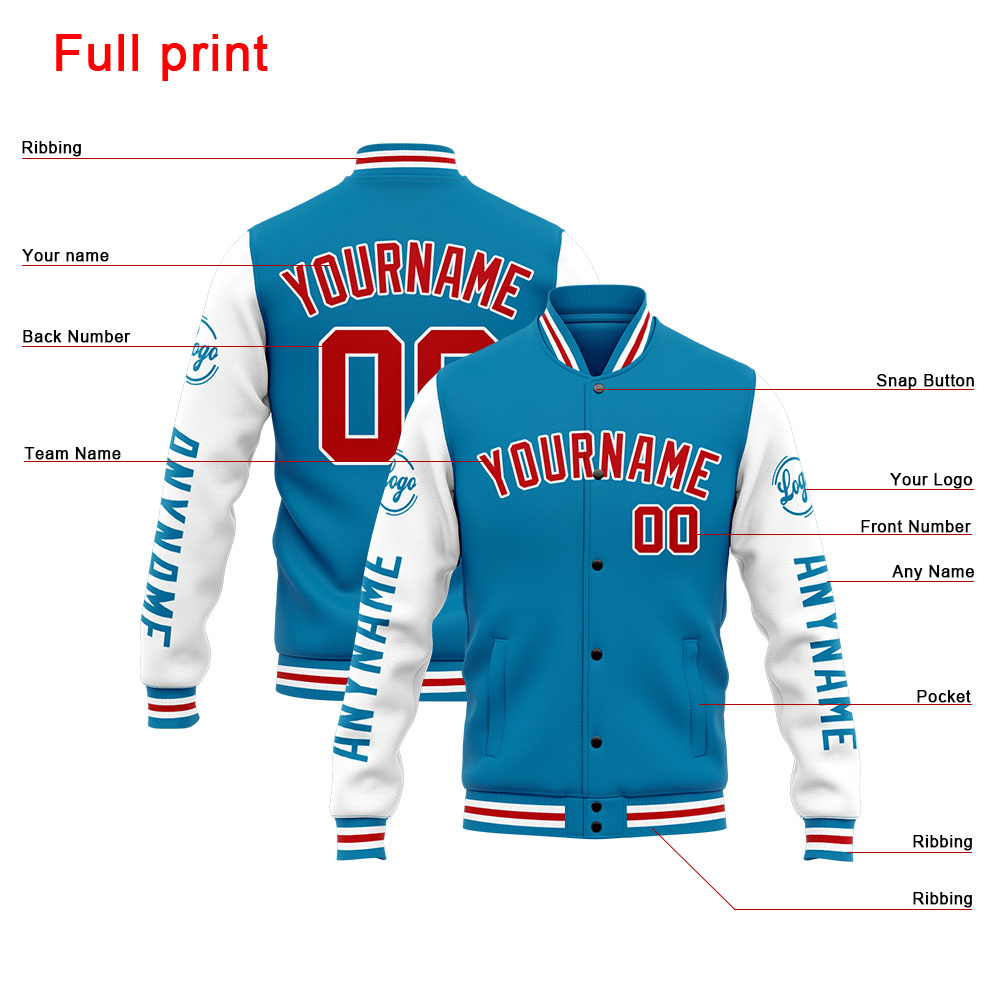 Custom Blue White Red Varsity Jacket for Men Women and Youth with Personalized Letterman Jacket 