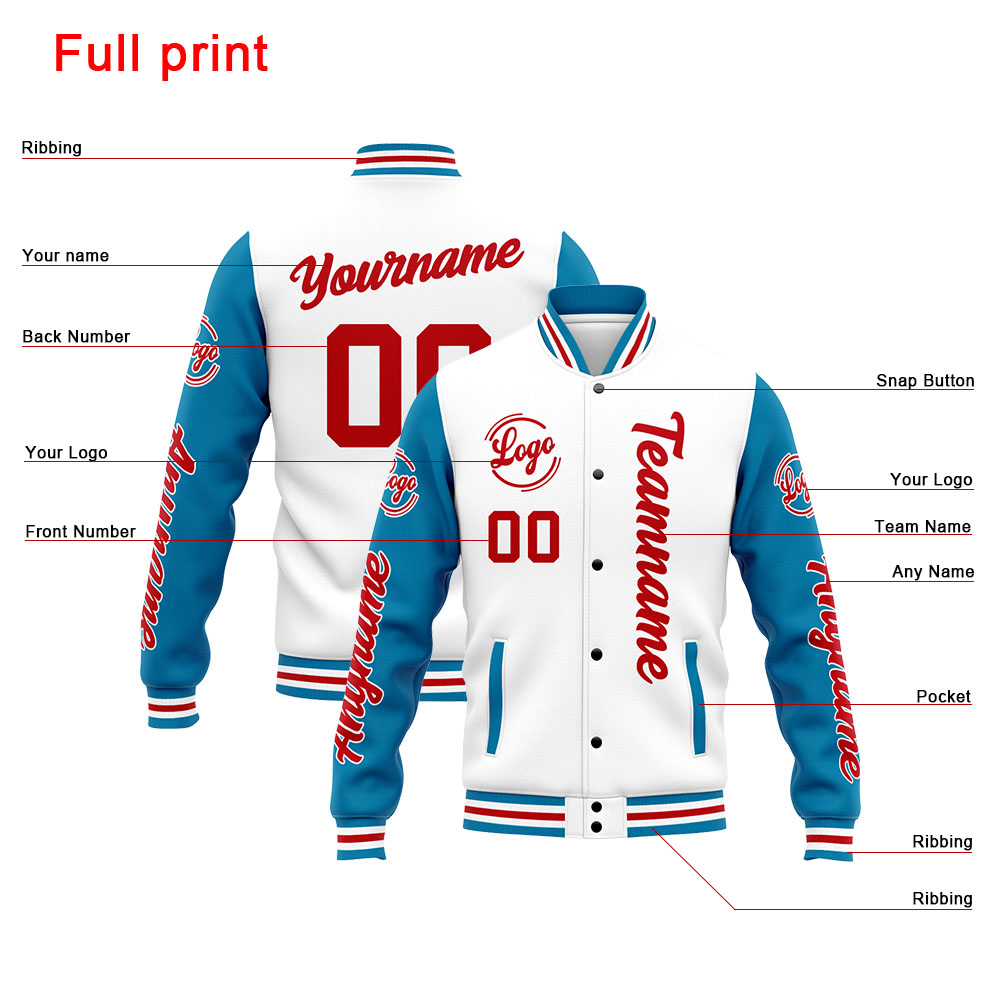 Custom Blue White Red Varsity Jacket for Men Women and Youth with Personalized Letterman Jacket 
