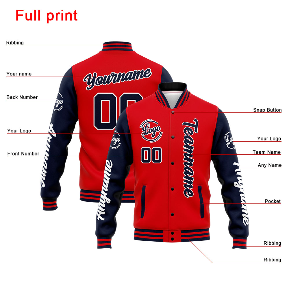Custom Navy Red Varsity Jacket for Men Women and Youth with Personalized Letterman Jacket 