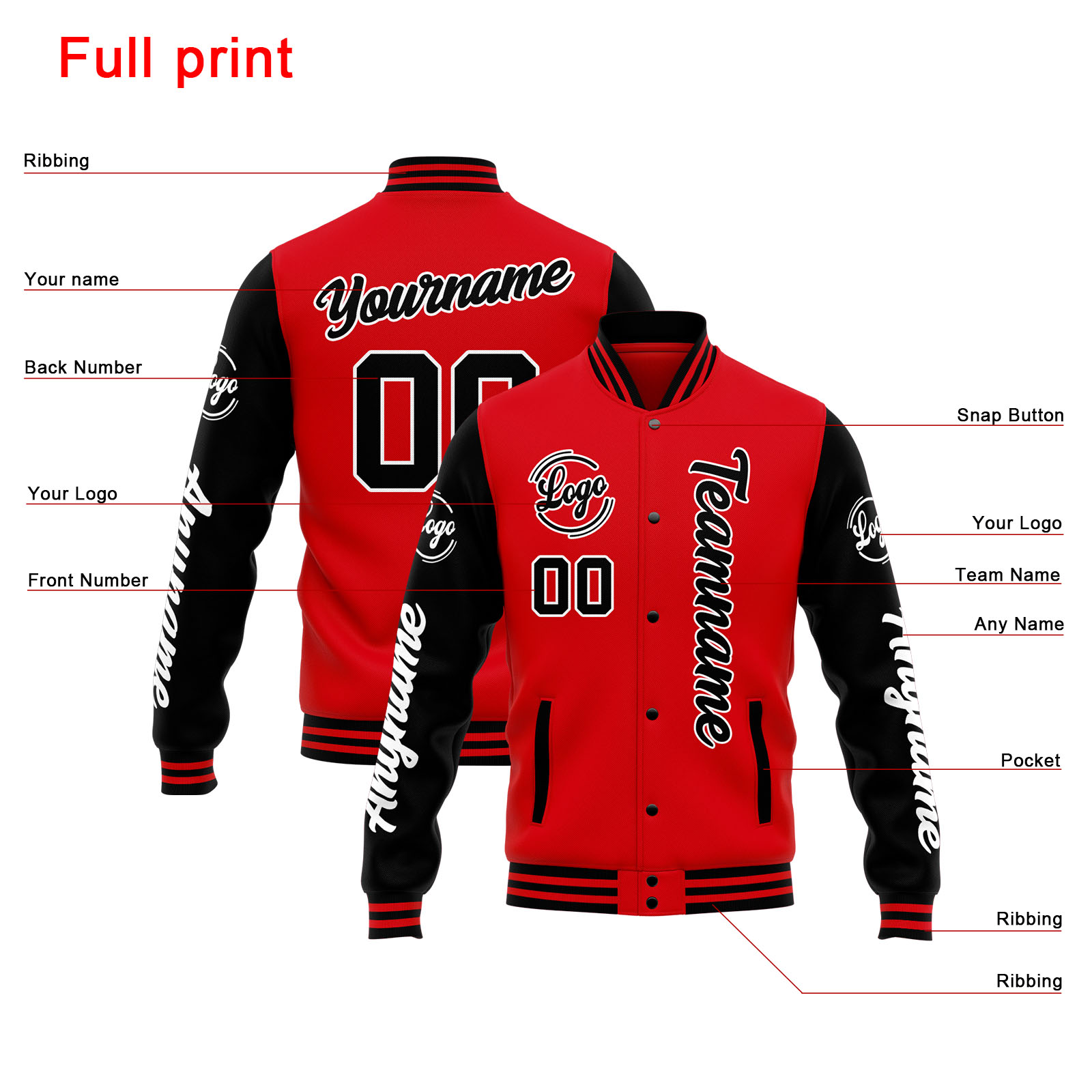 Custom Red Black Varsity Jacket for Men Women and Youth with Personalized Letterman Jacket 