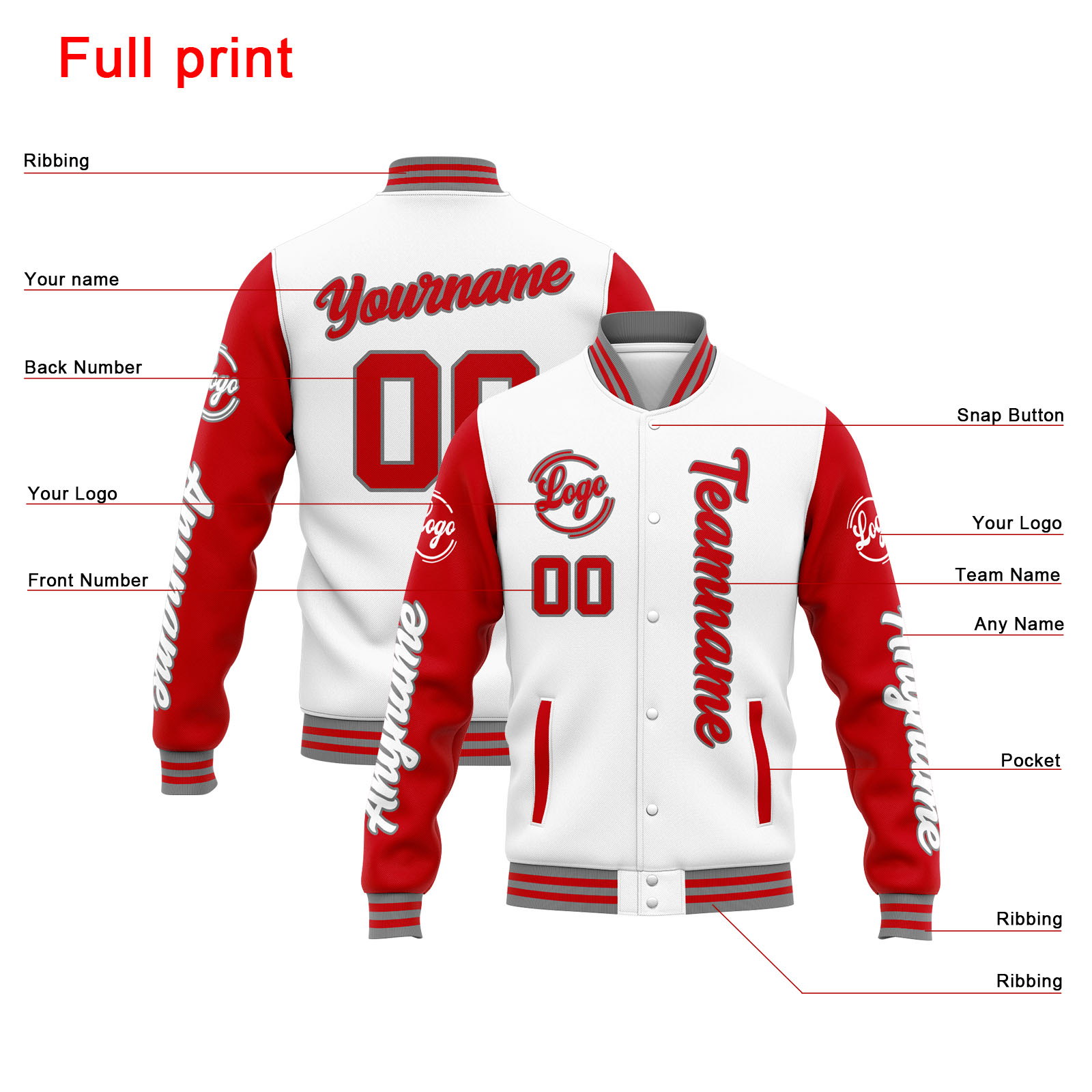 Custom White Red Varsity Jacket for Men Women and Youth with Personalized Letterman Jacket 