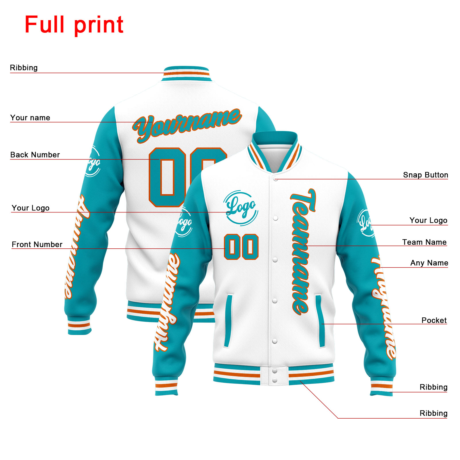 Custom White Teal Varsity Jacket for Men Women and Youth with Personalized Letterman Jacket 