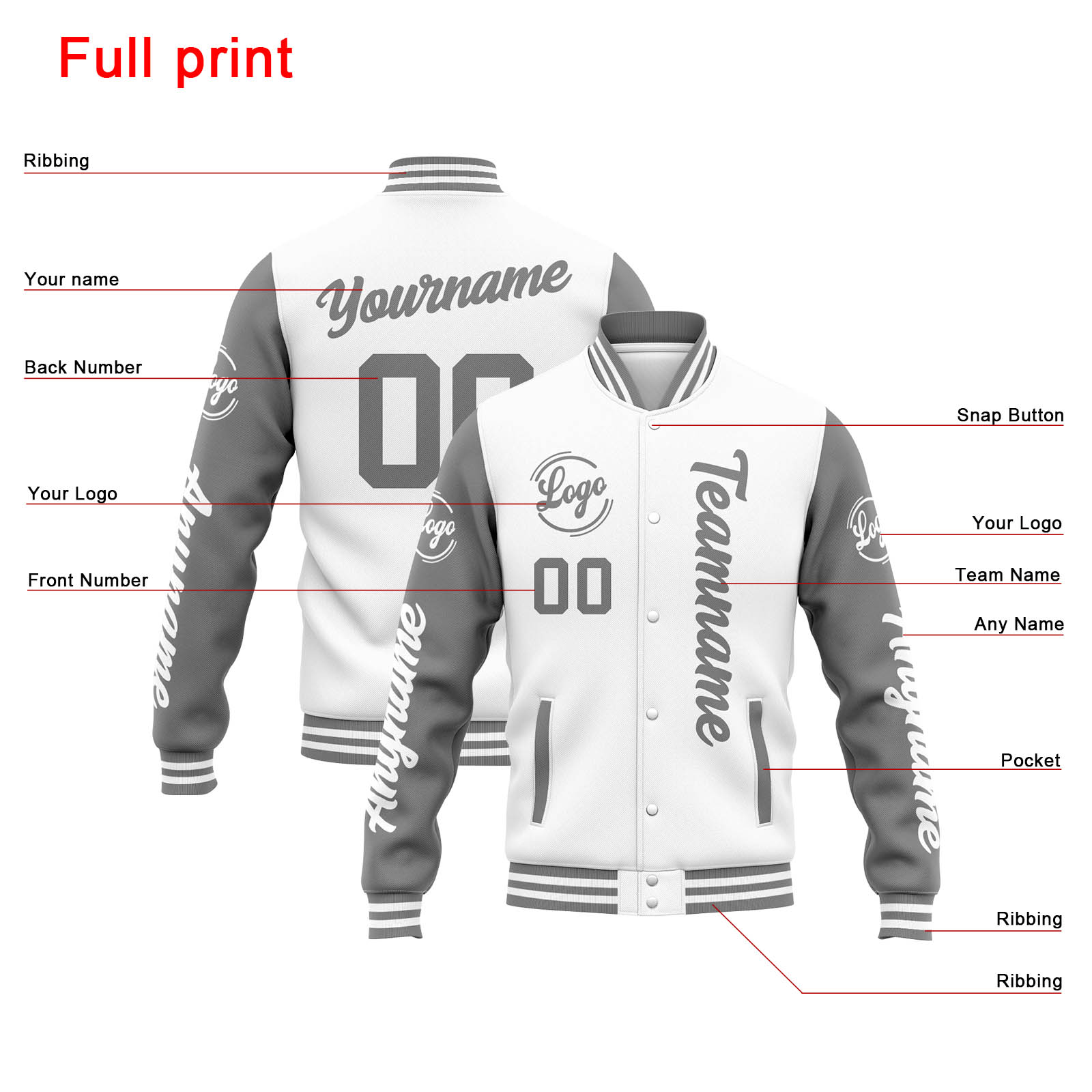 Custom White Grey Varsity Jacket for Men Women and Youth with Personalized Letterman Jacket 