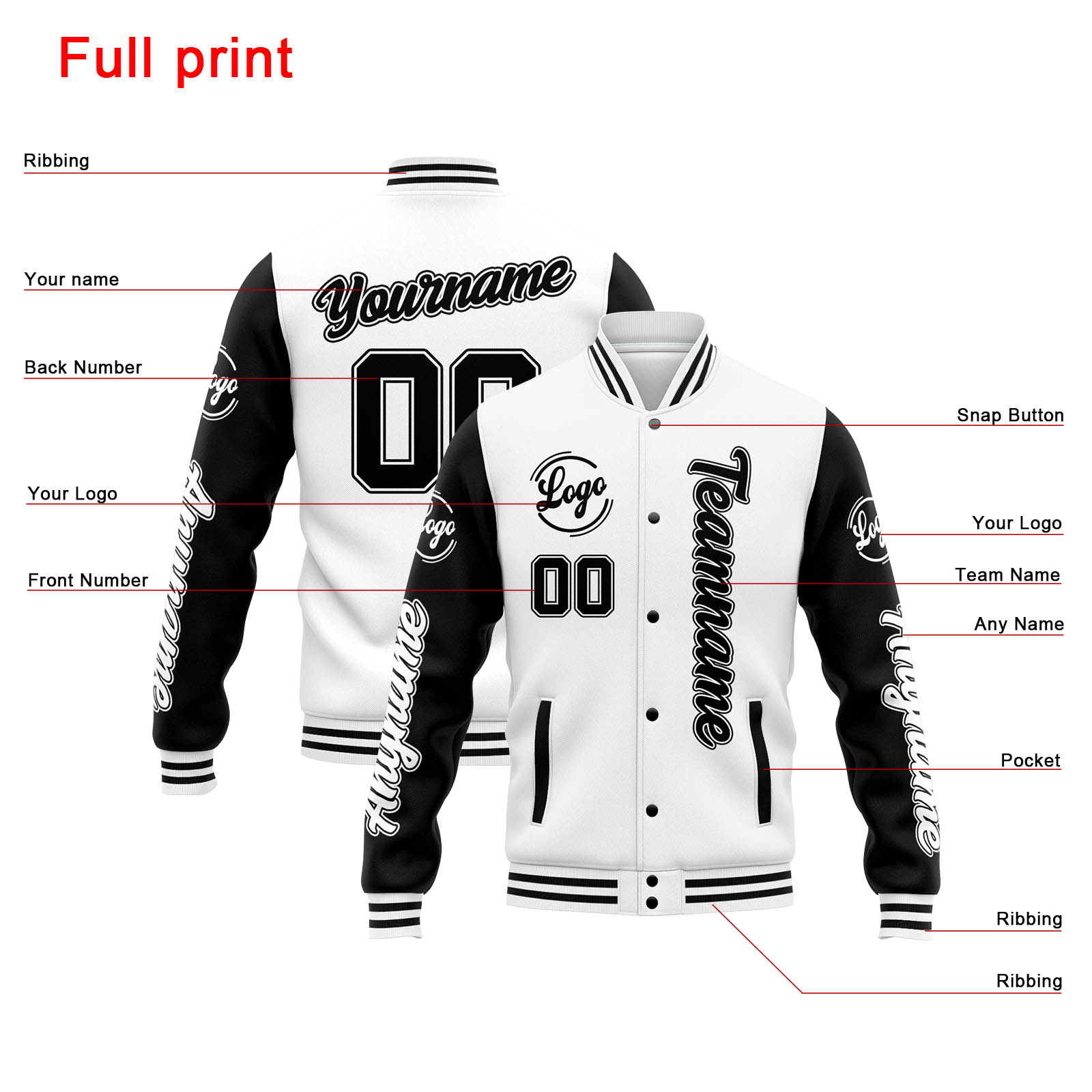 Custom White Black Varsity Jacket for Men Women and Youth with Personalized Letterman Jacket 