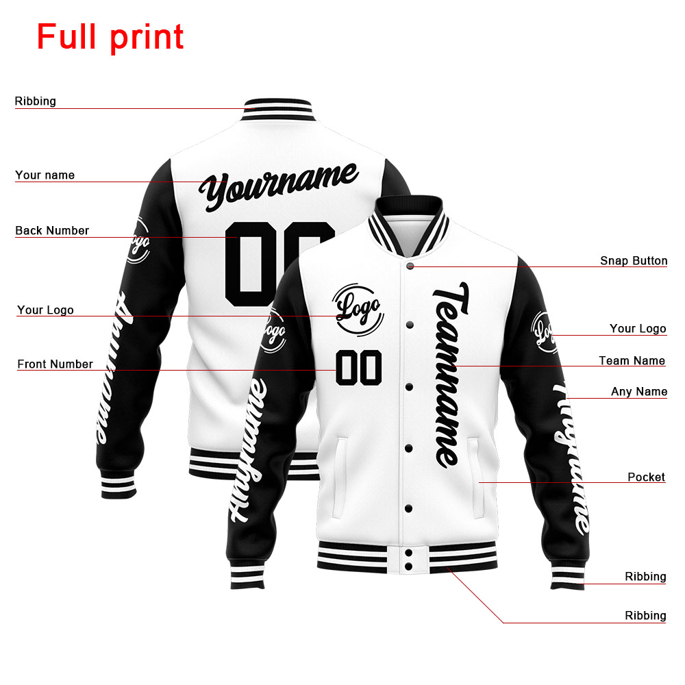 Custom White Black Varsity Jacket for Men Women and Youth with Personalized Letterman Jacket 