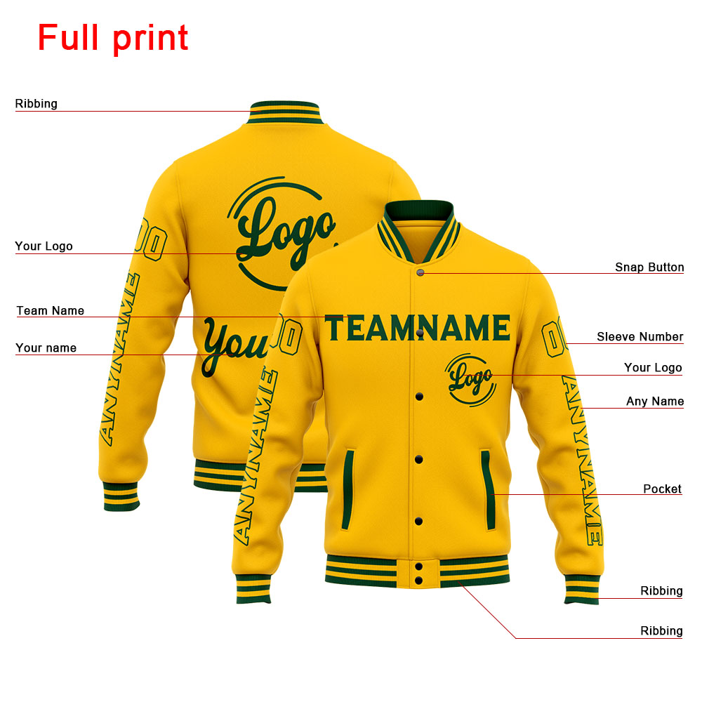 Custom Green Yellow Varsity Jacket for Men Women and Youth with Personalized Letterman Jacket 