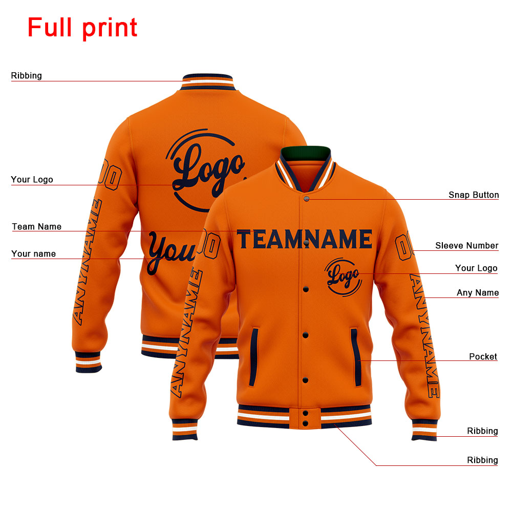 Custom Navy Orange Varsity Jacket for Men Women and Youth with Personalized Letterman Jacket 