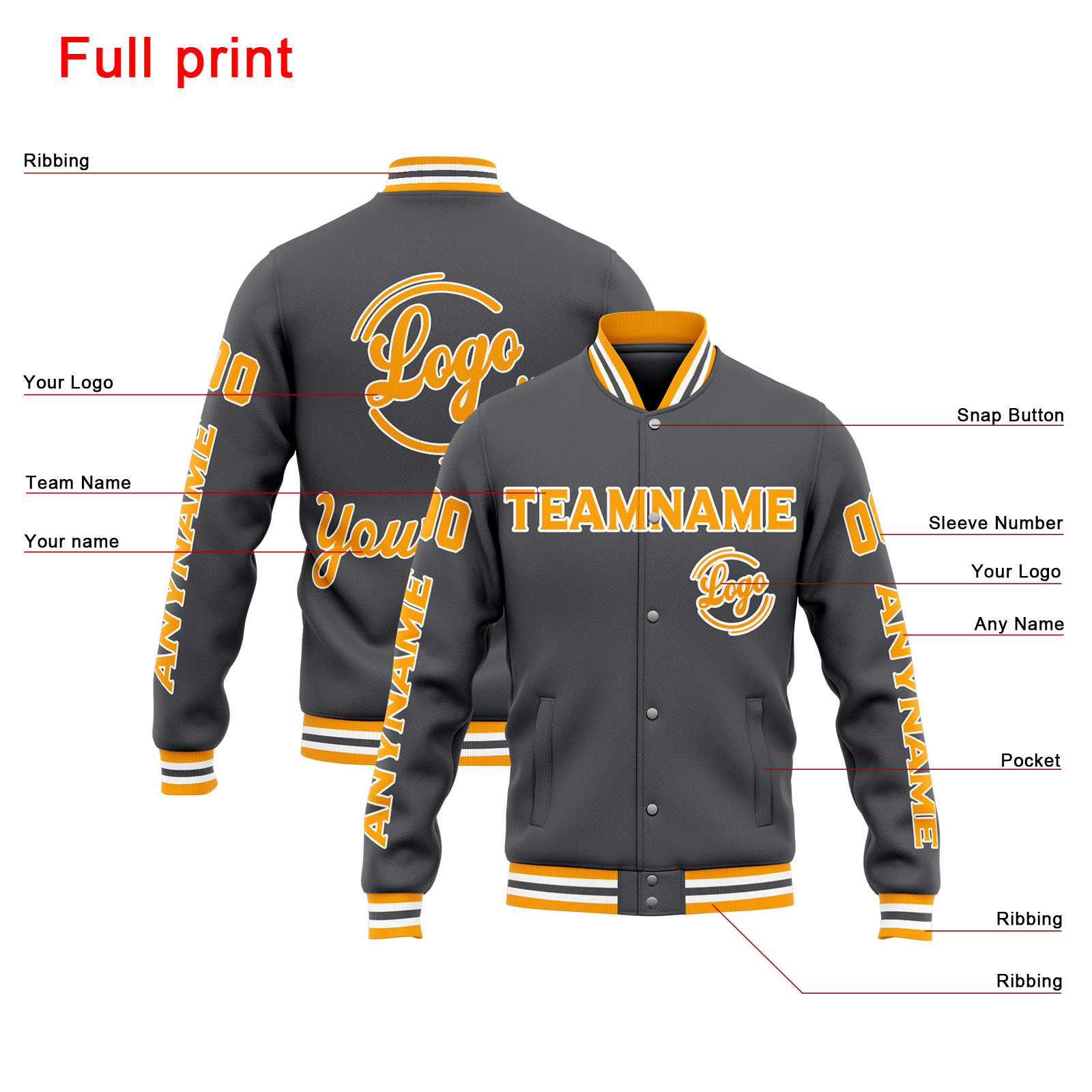Custom Grey Yellow Gradient Varsity Jacket for Men Women and Youth with Personalized Letterman Jacket 