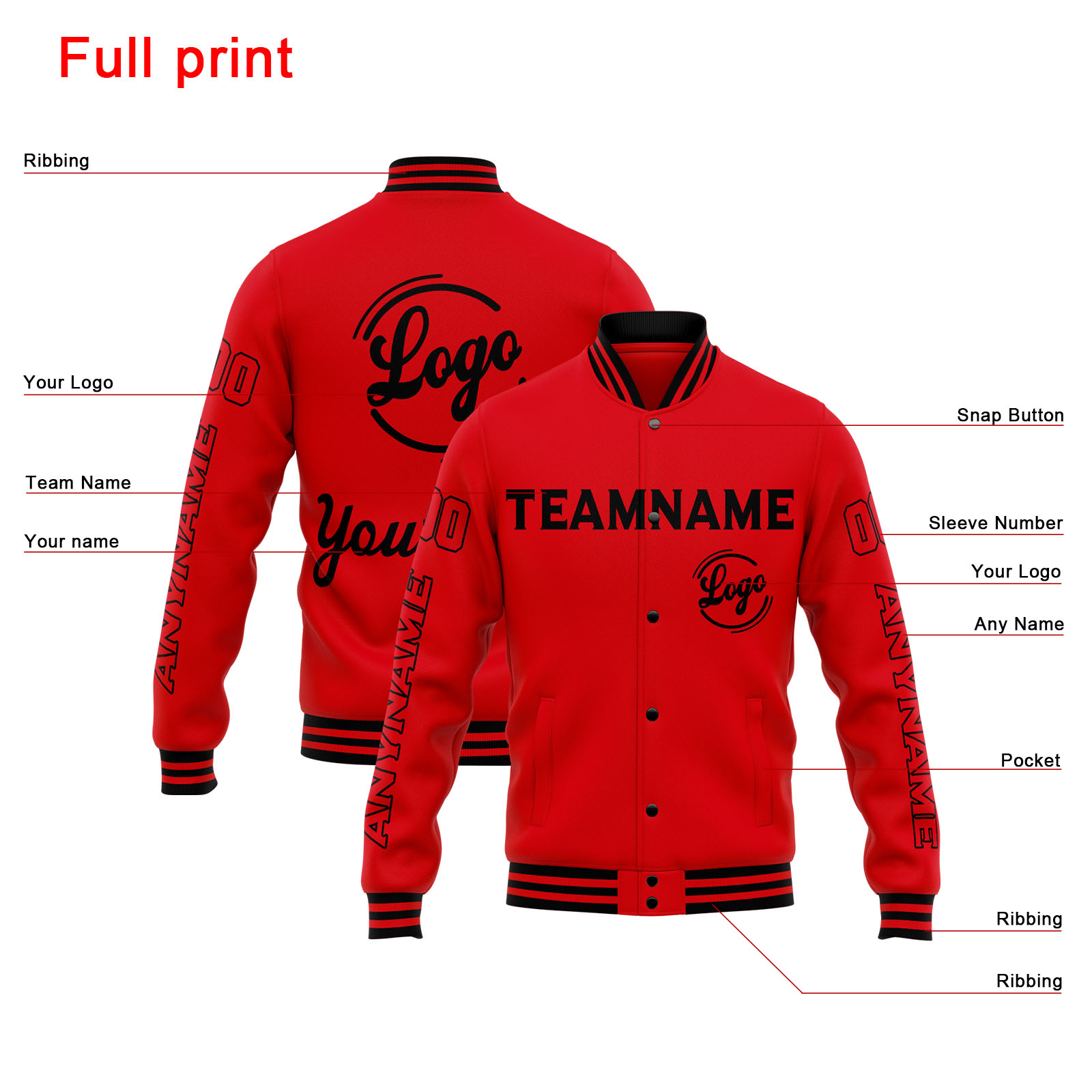 Custom Red Black Varsity Jacket for Men Women and Youth with Personalized Letterman Jacket 