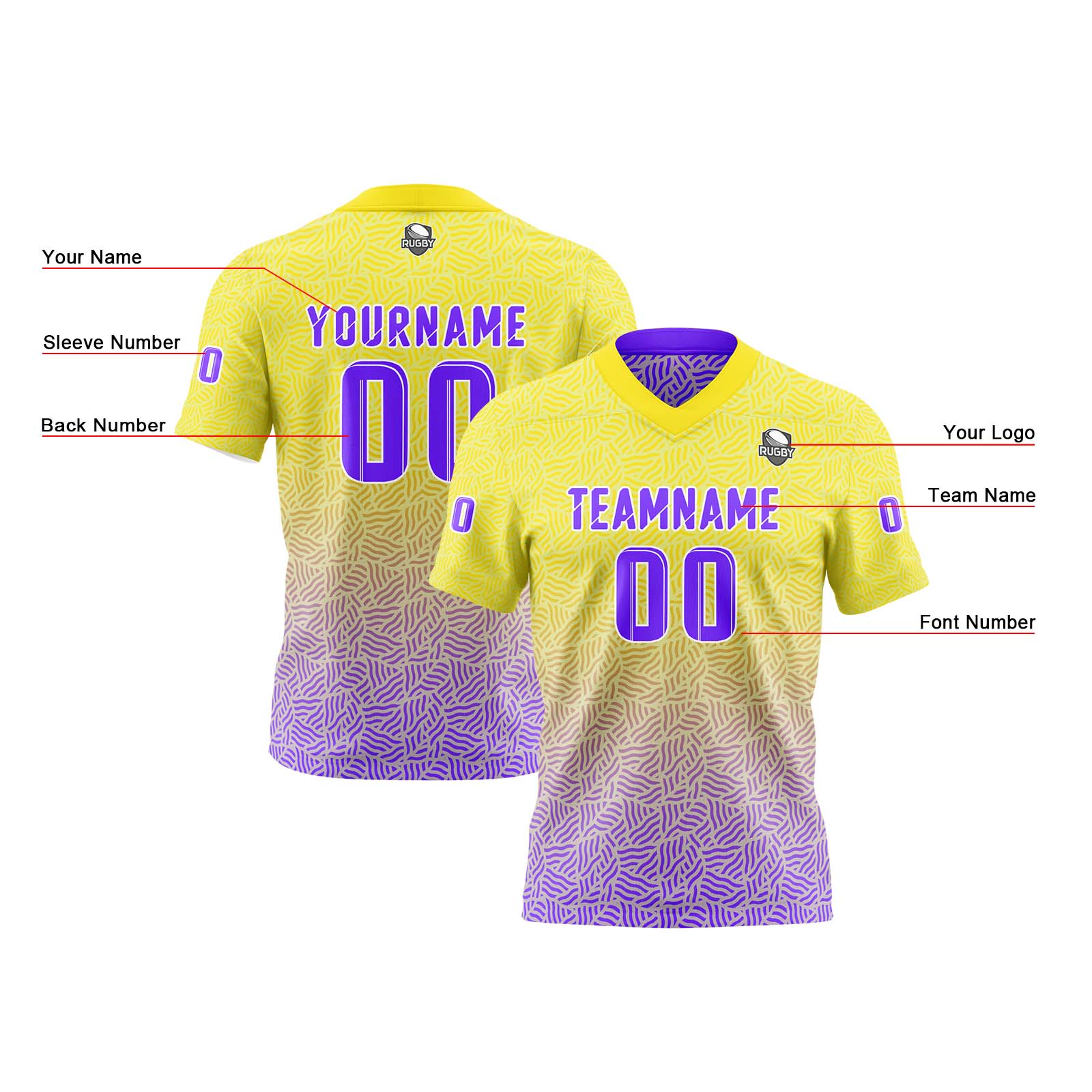 Custom Yellow Purple Reversible Football Jersey Personalized Gradient Football Shirts for Men Printed Team Name Number Logo