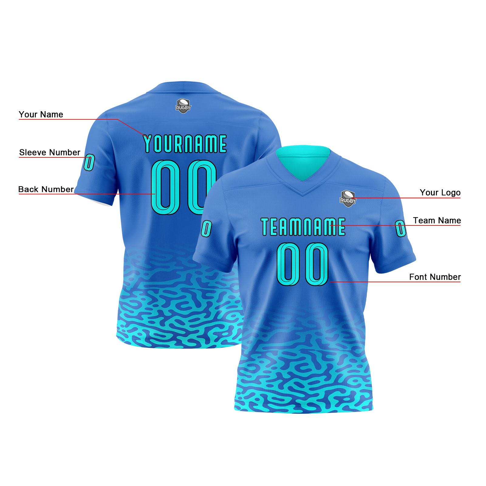 Custom Blue Reversible Football Jersey Personalized Gradient Football Shirts for Men Printed Team Name Number Logo