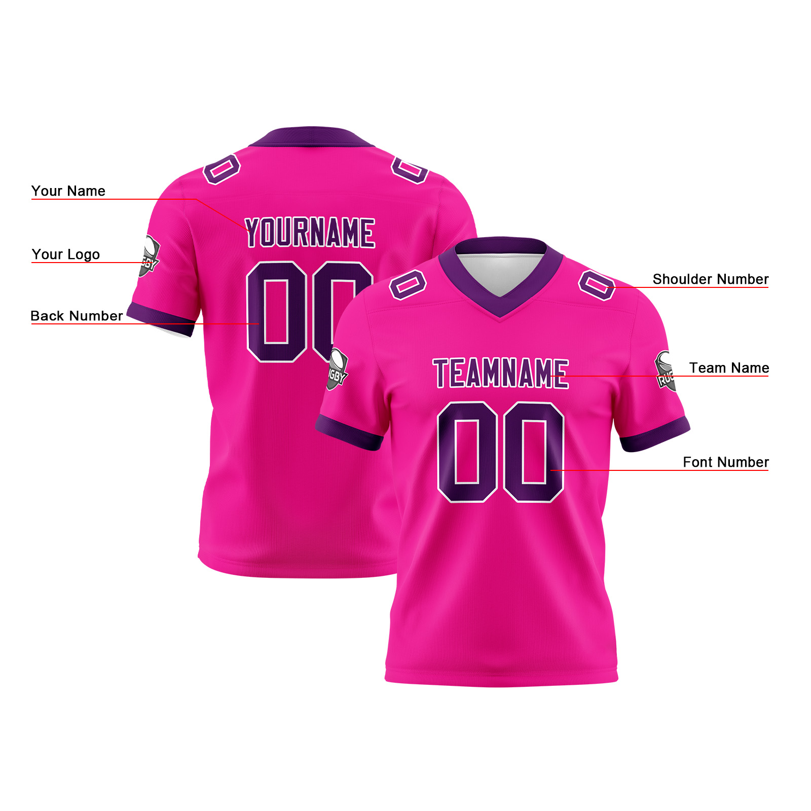 Custom Pink Purple Football Jersey Personalized Football Shirts for Men Printed Team Name Number Logo