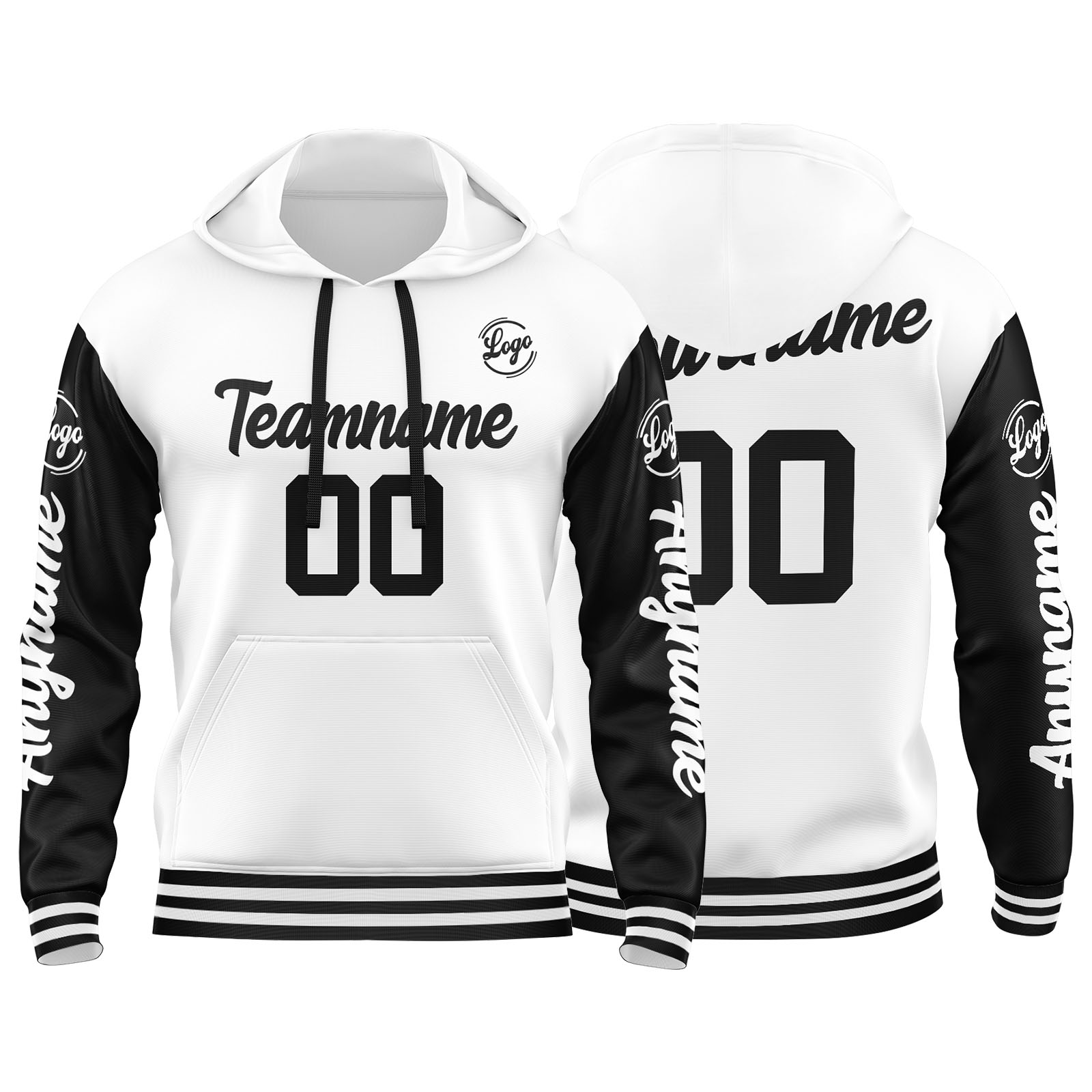 Custom White Black Hoodie Personalized Mens Pullover Hoodie Printed Team Name Number Logo for Women