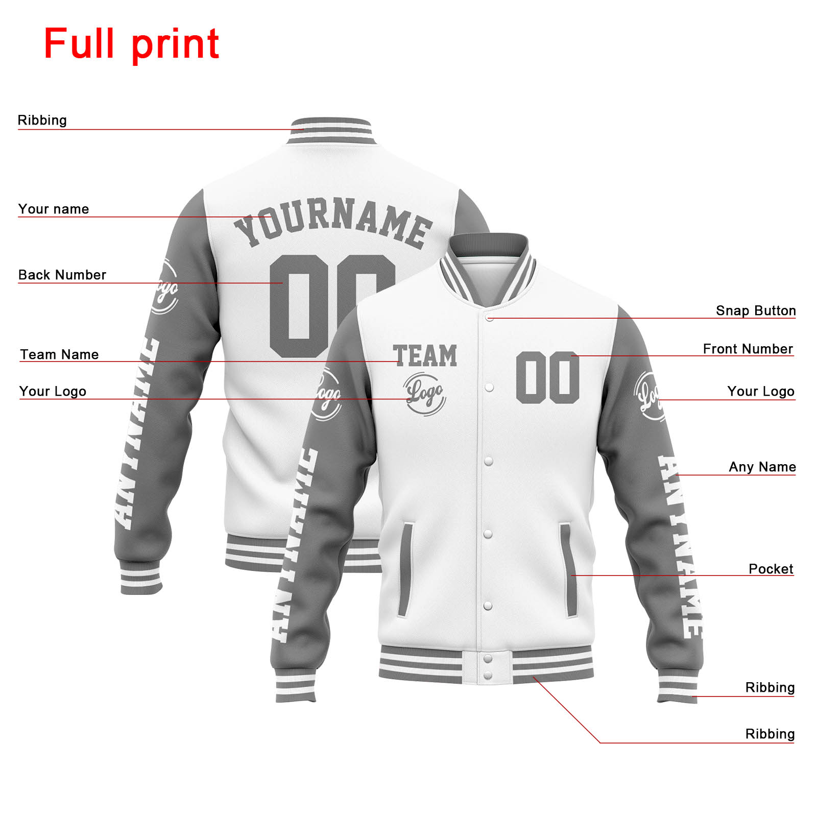 Custom White Grey Varsity Jacket for Men Women and Youth with Personalized Letterman Jacket 