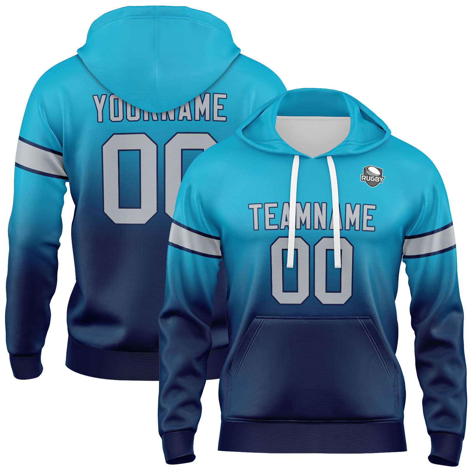 Custom Aqua Dark Blue Gradient Hoodie for Women Men and Youths Personalized Pullover Football Sweatshirt
