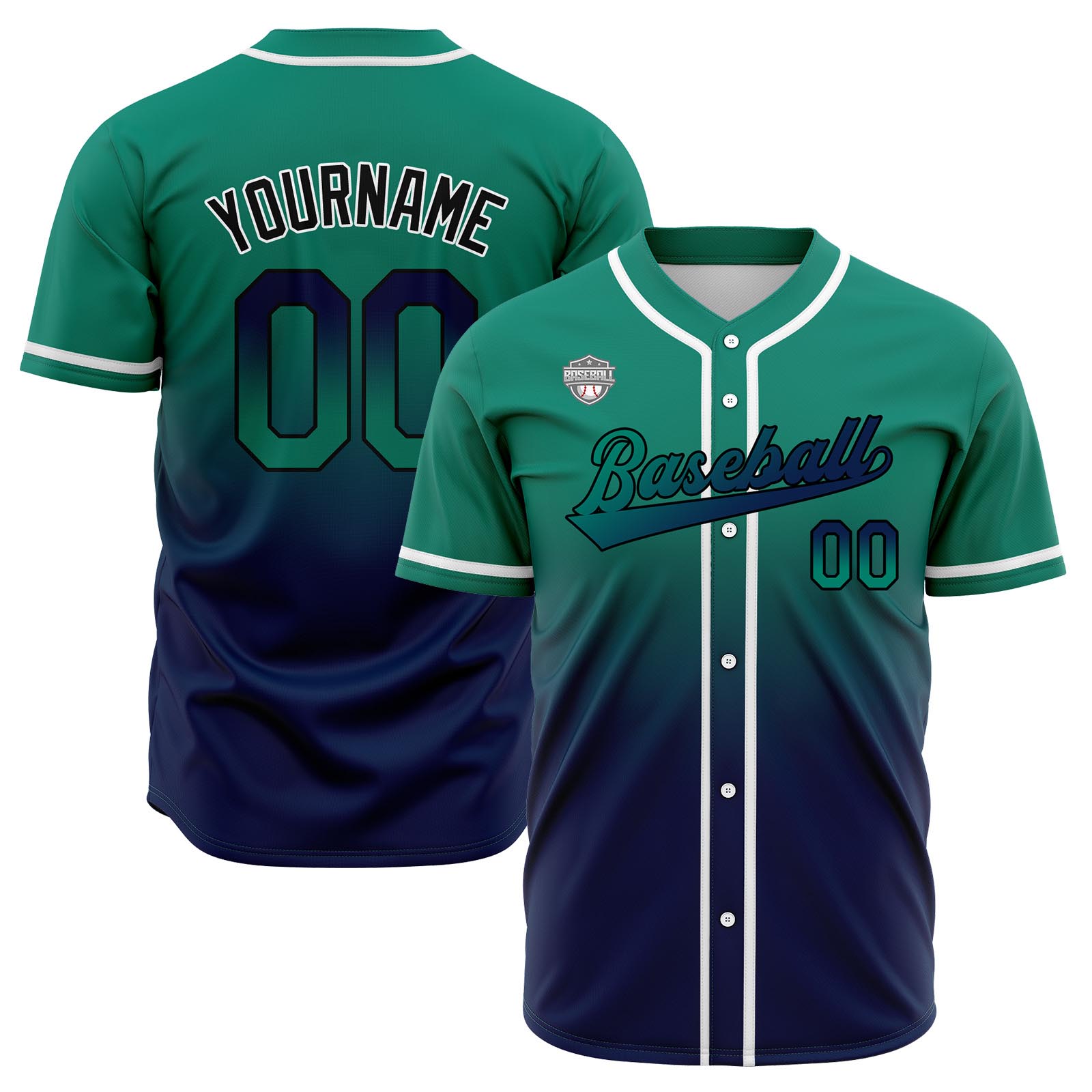 Custom Green&Navy Gradient Baseball Jerseys Personalized Name Number Logo