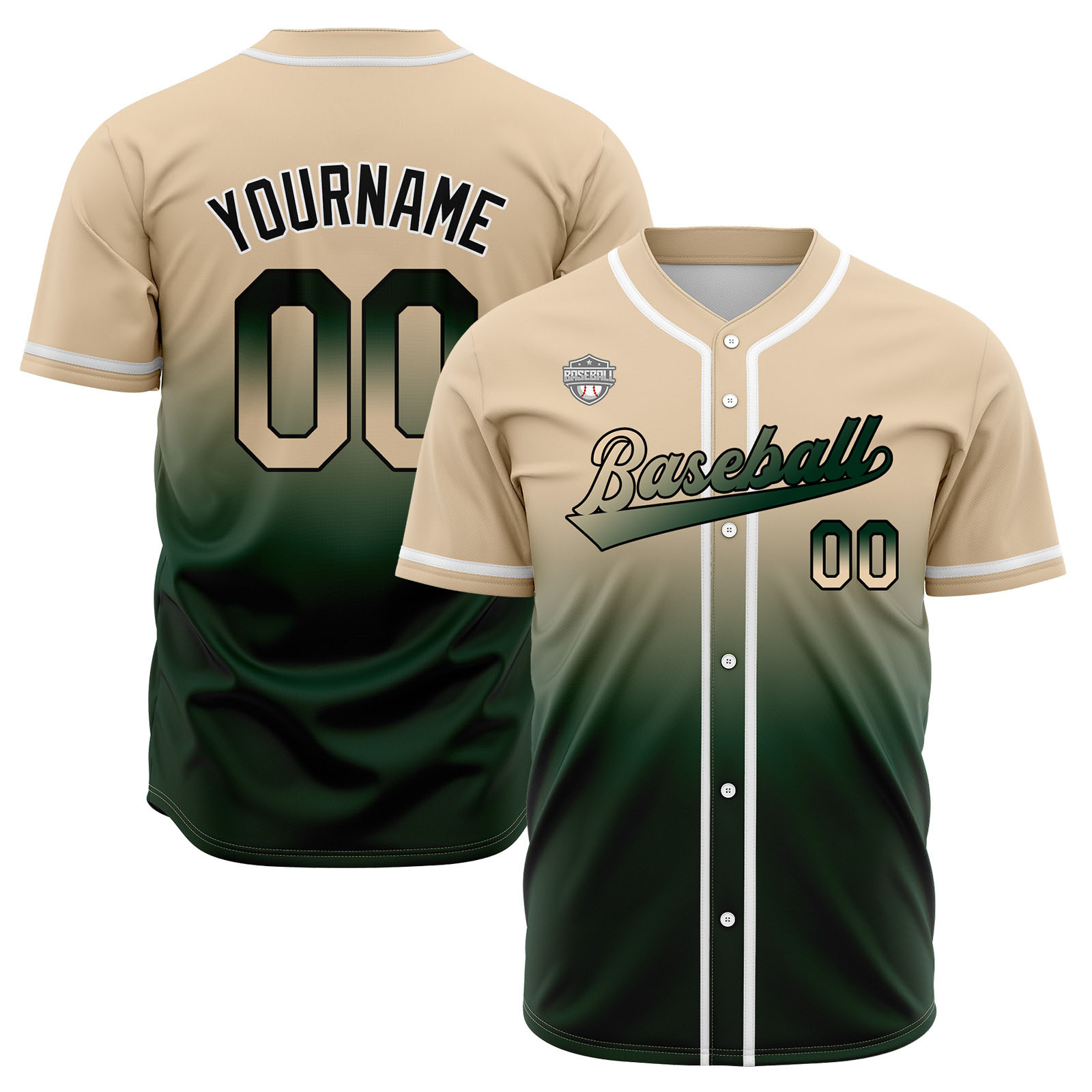 Custom Khaki&Dark Green Gradient Baseball Jerseys Personalized Name Number Logo