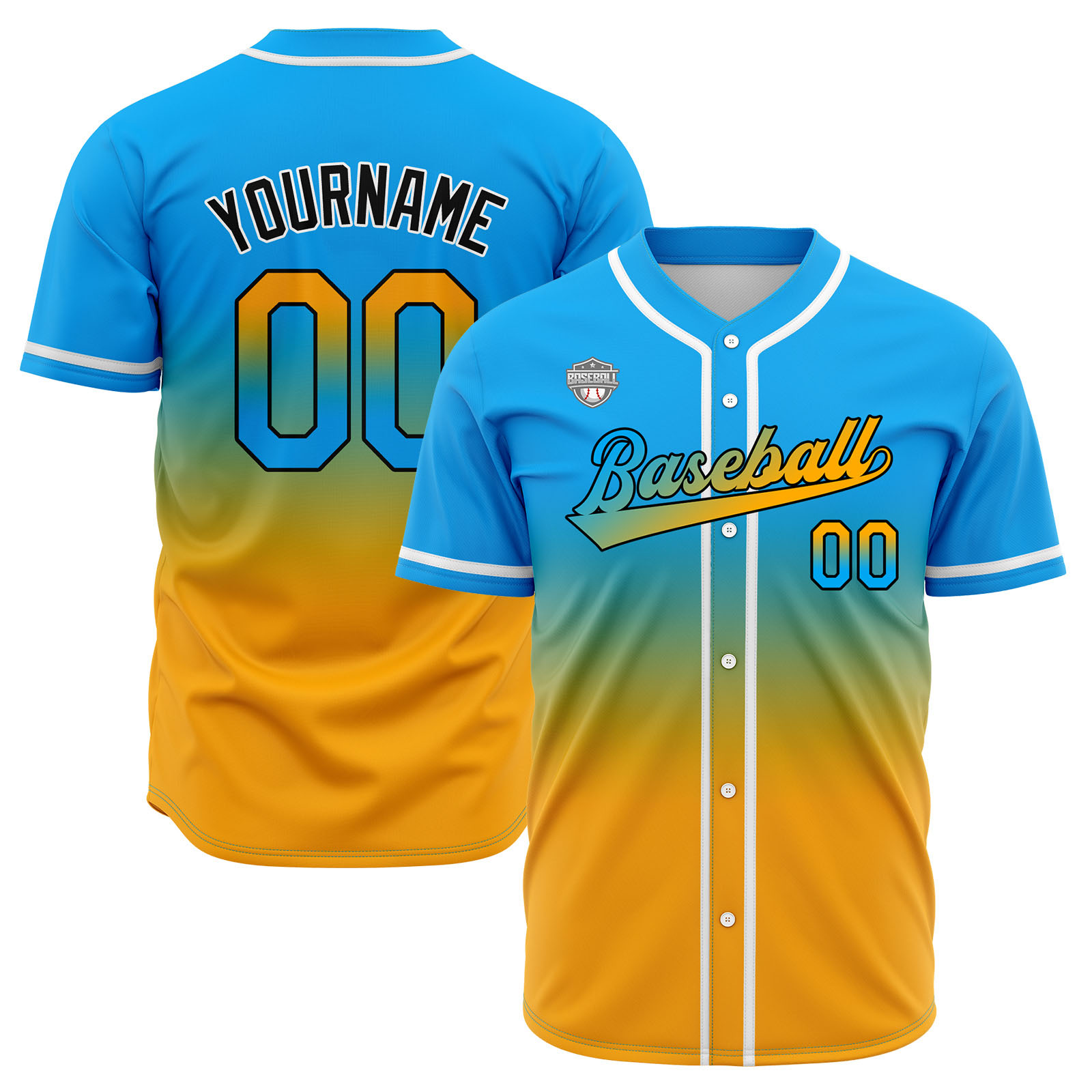 Custom Light Blue&Orange Gradient Baseball Jerseys Personalized Name Number Logo