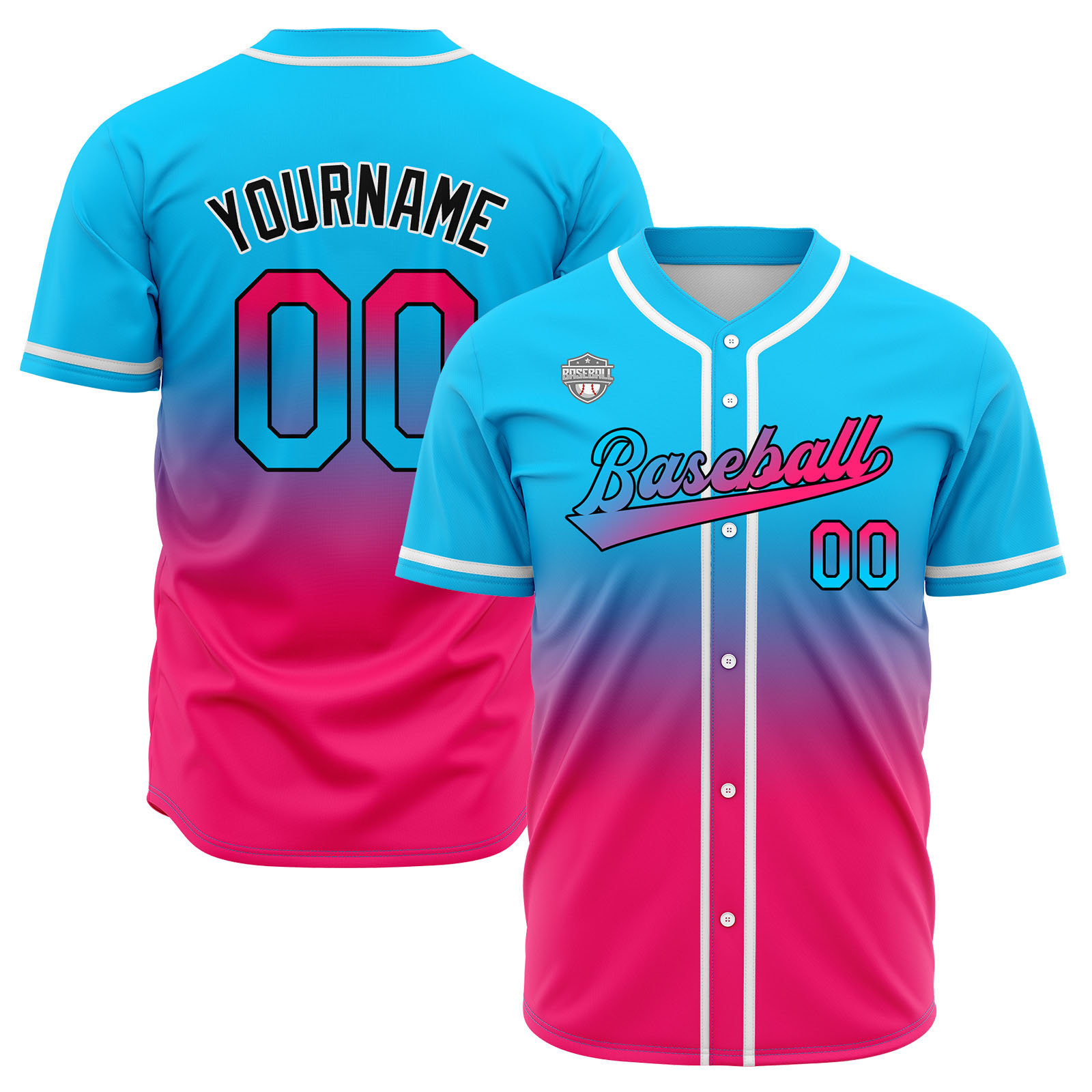 Custom Light Blue&Pink Gradient Baseball Jerseys Personalized Name Number Logo