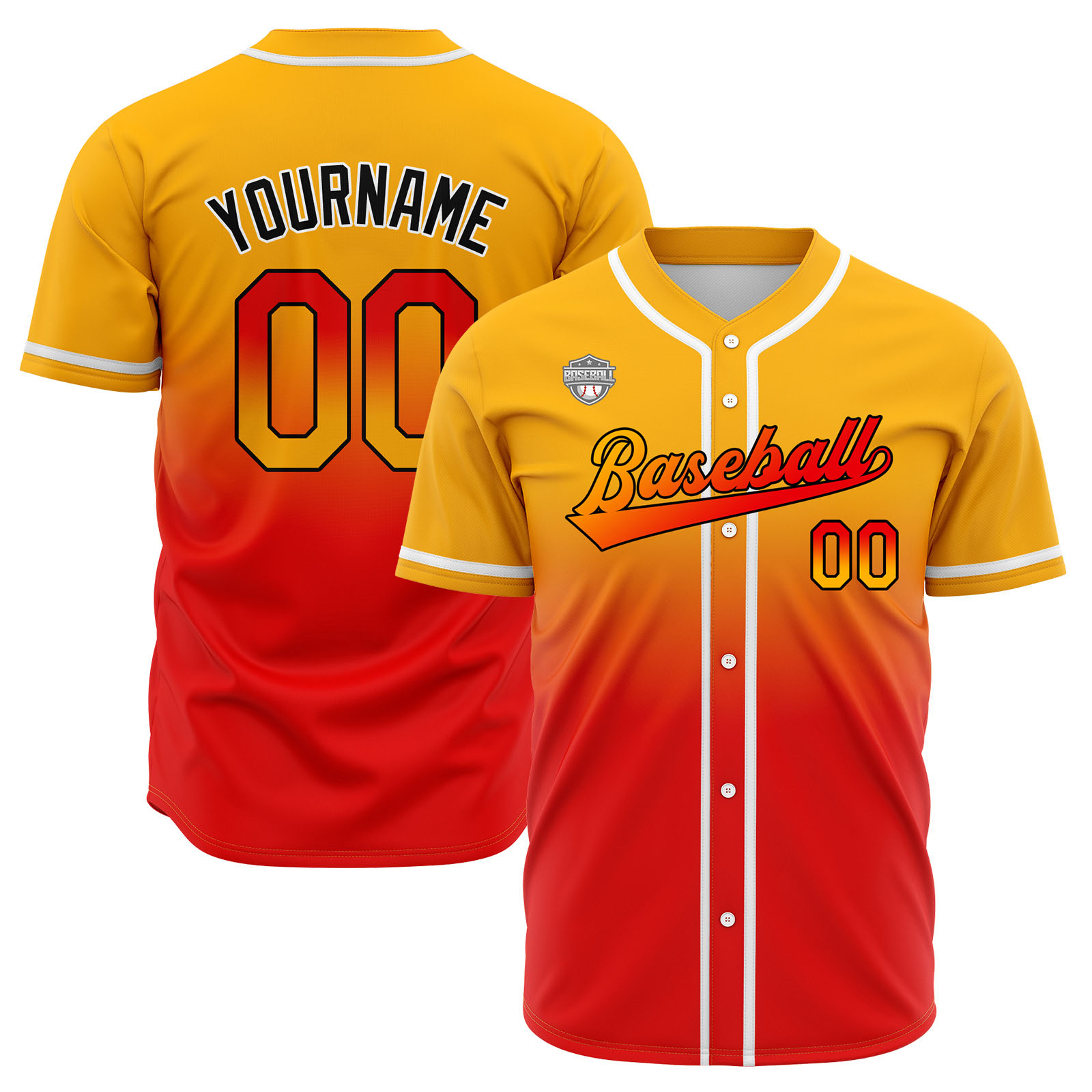 Custom Light Orange&Red Gradient Baseball Jerseys Personalized Name Number Logo