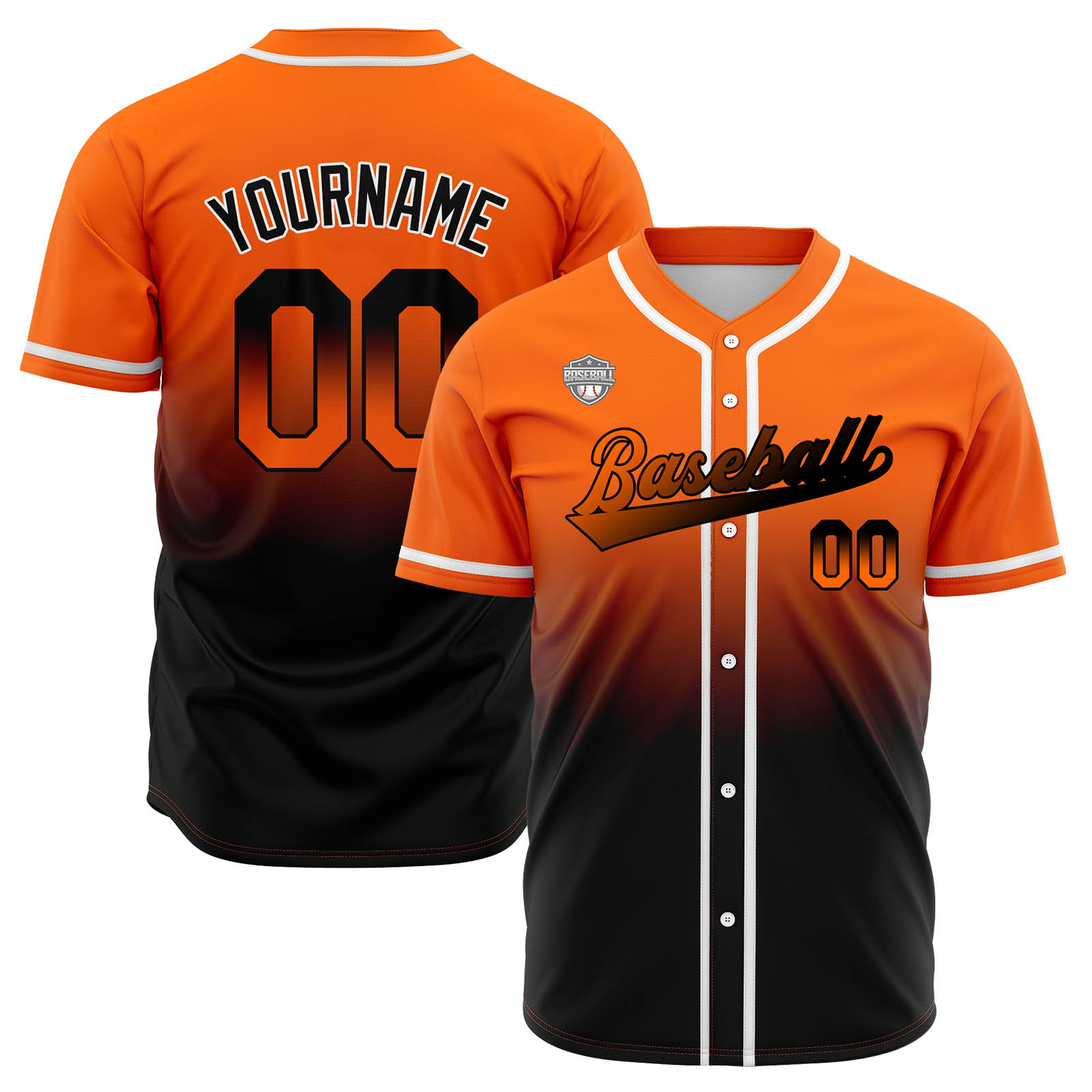Custom Orange&Black Gradient Baseball Jerseys Personalized Name Number Logo