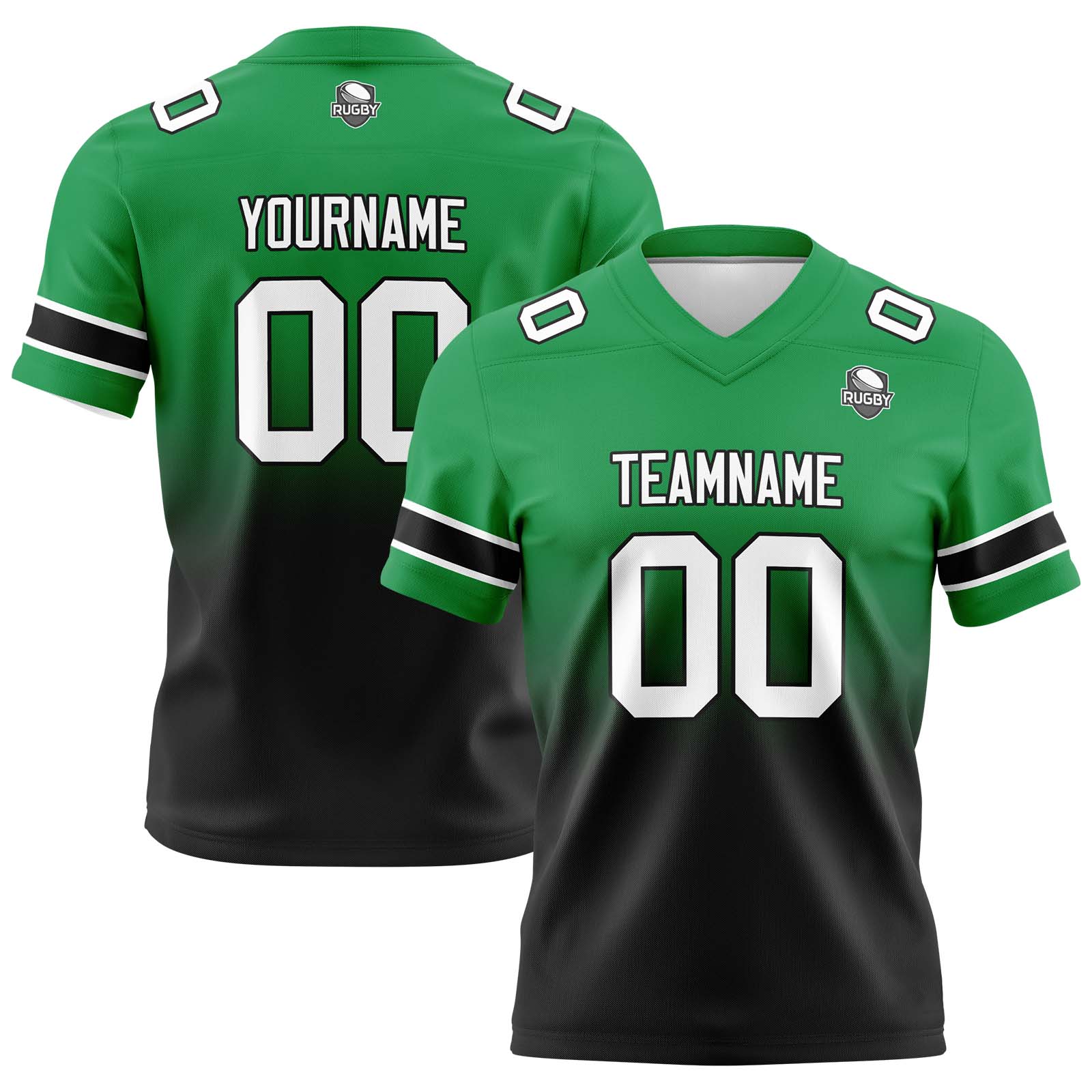 Custom Green&Black Gradient Football Jerseys Personalized Name Number Logo