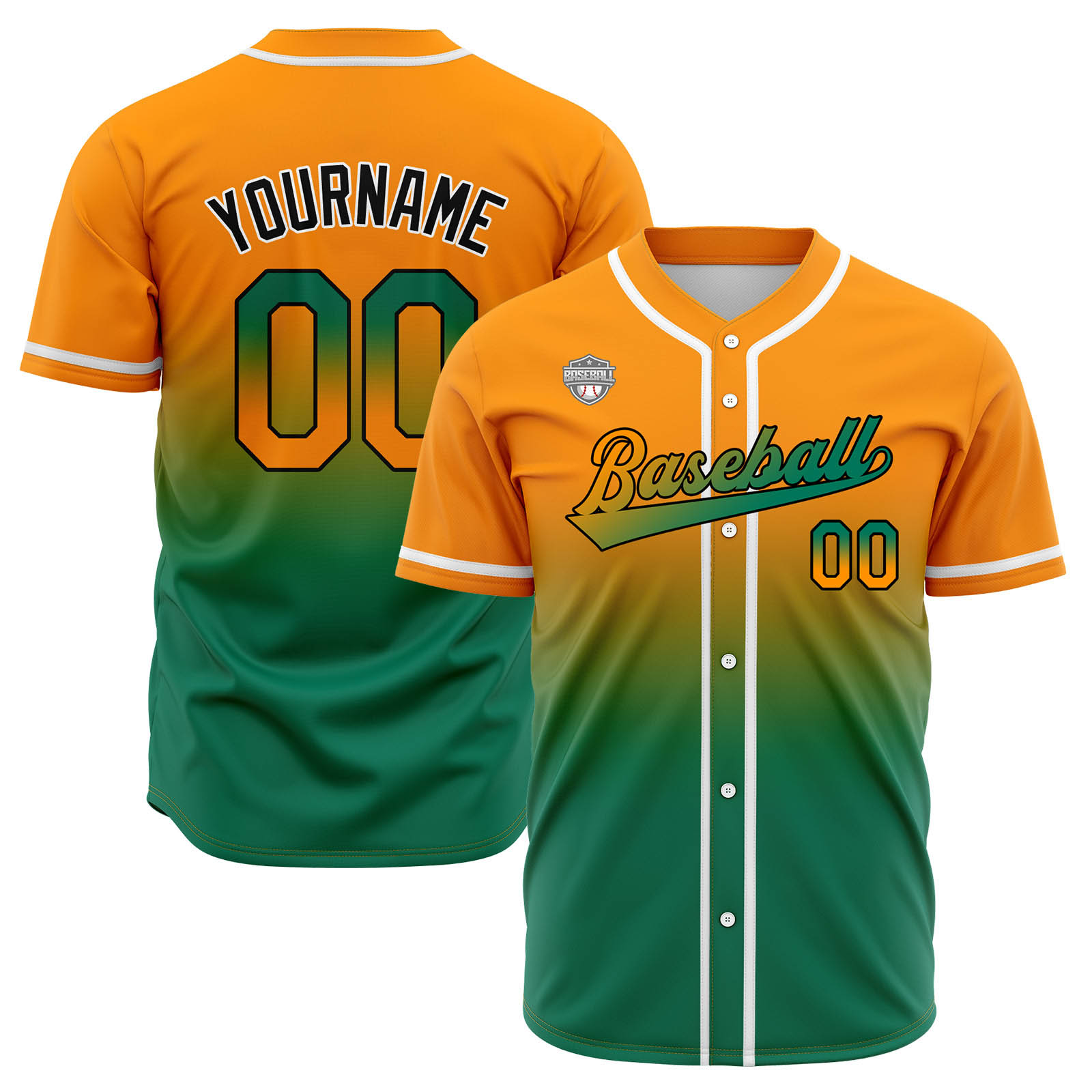 Custom Orange&Green Gradient Baseball Jerseys Personalized Name Number Logo