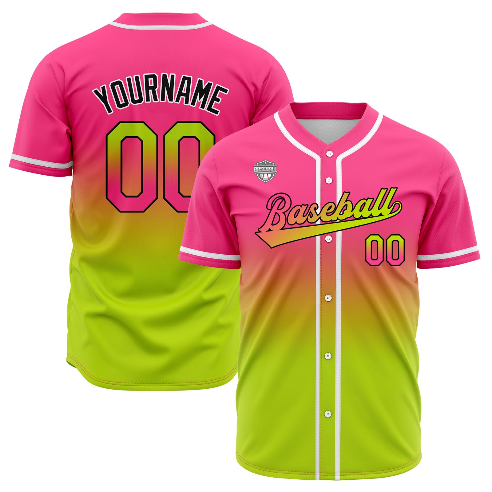 Custom Pink&Chartreuse Gradient Baseball Jerseys Personalized Name Number Logo