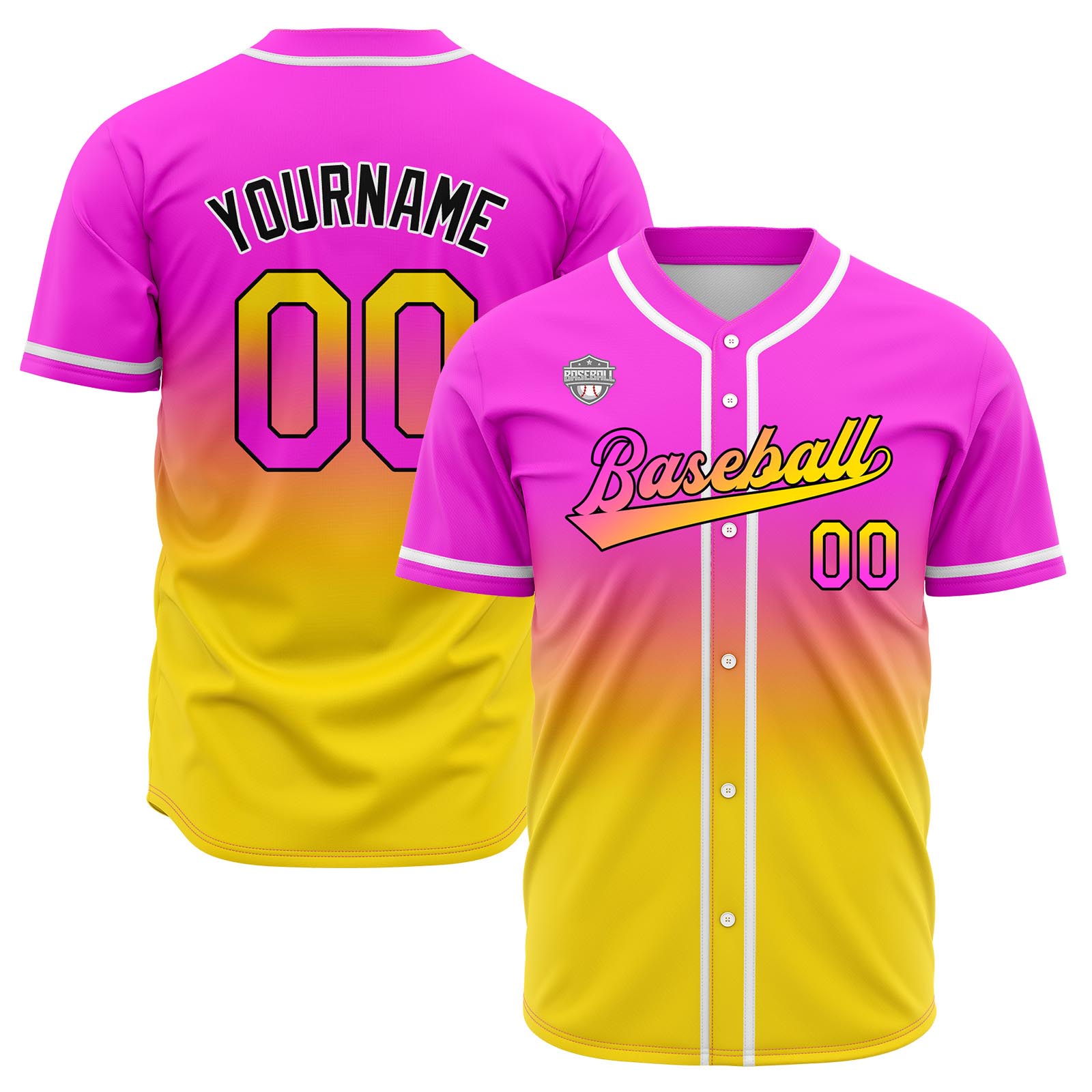 Custom Pink&Yellow Gradient Baseball Jerseys Personalized Name Number Logo