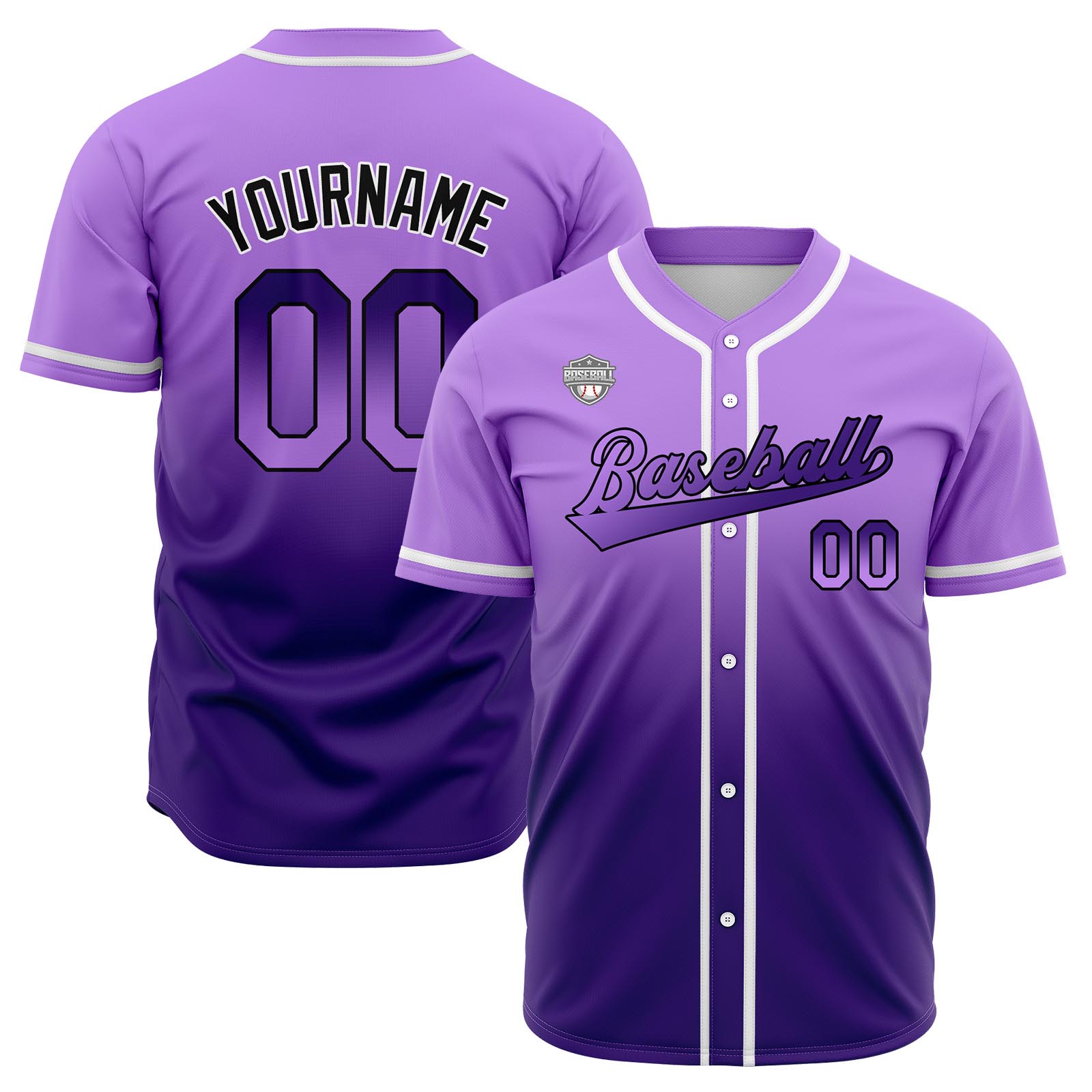 Custom Purple Gradient Baseball Jerseys Personalized Name Number Logo