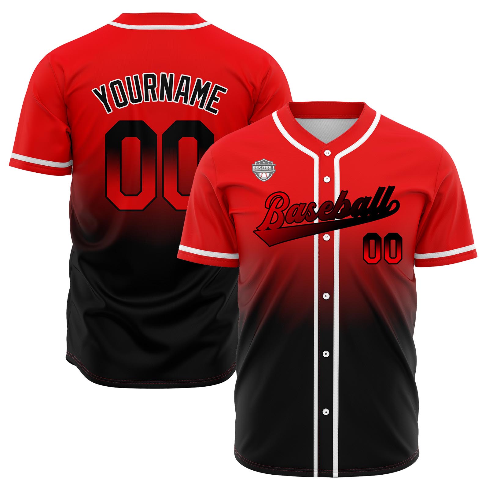 Custom Red&Black Gradient Baseball Jerseys Personalized Name Number Logo