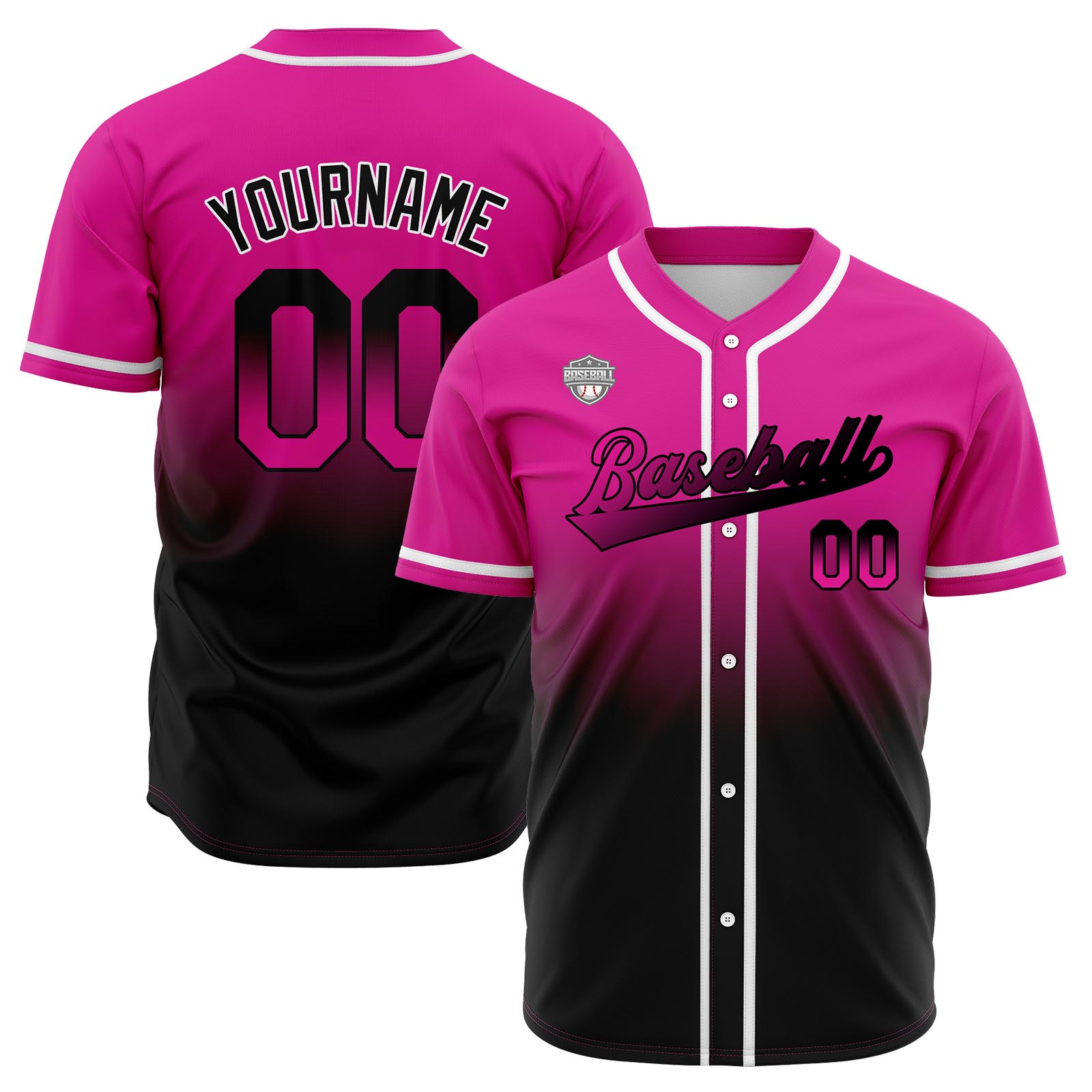 Custom Rose&Black Gradient Baseball Jerseys Personalized Name Number Logo