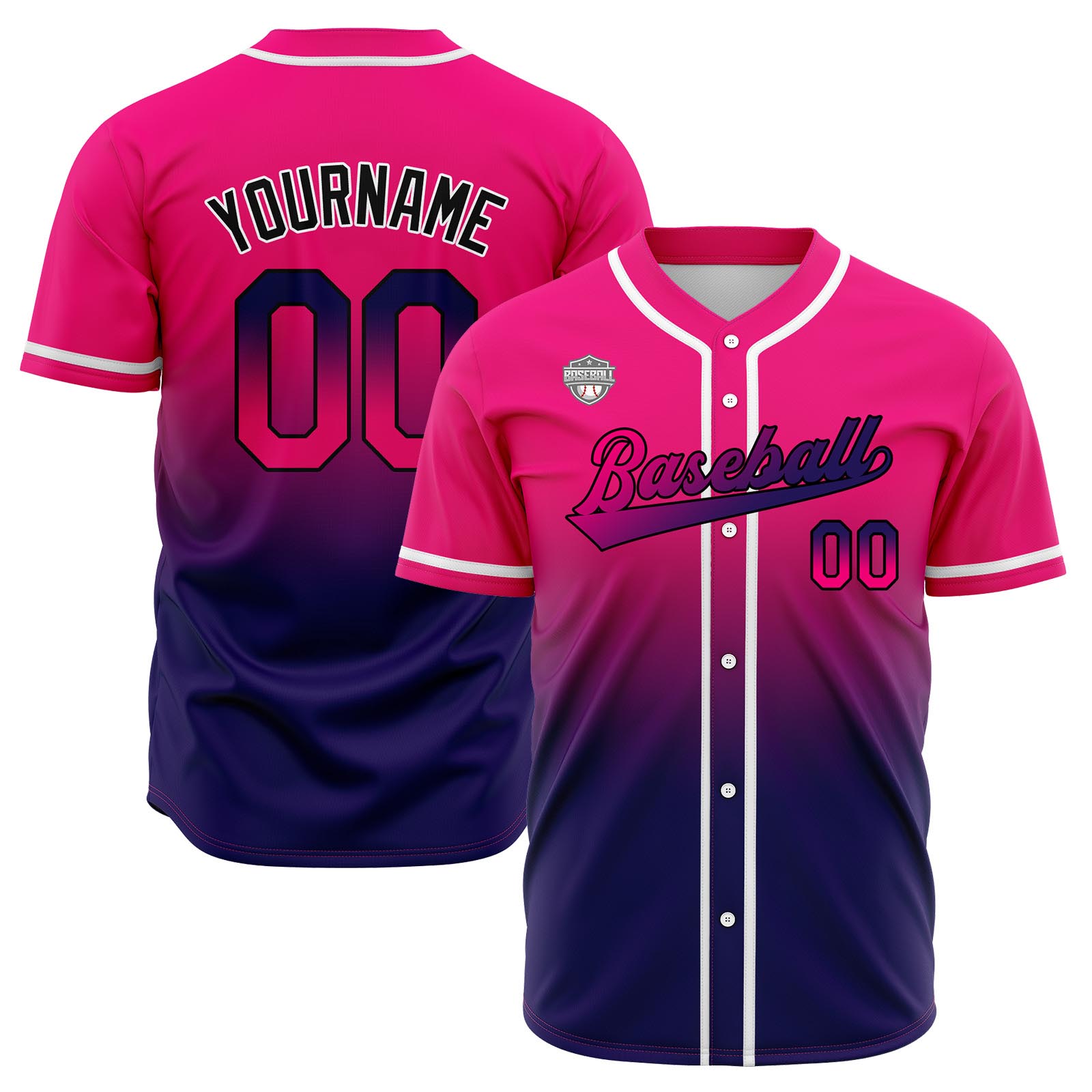 Custom Rose&Dark Purple Gradient Baseball Jerseys Personalized Name Number Logo