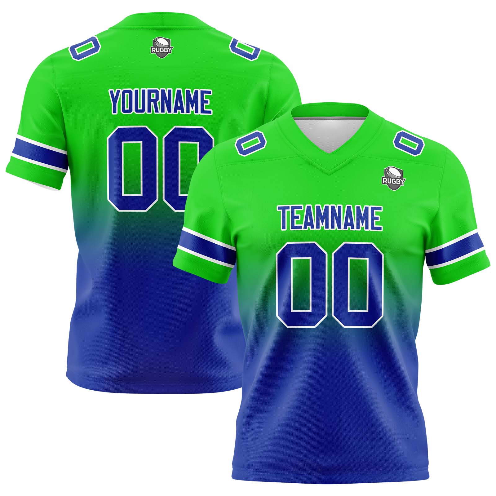 Custom Green&Blue Gradient Football Jerseys Personalized Name Number Logo