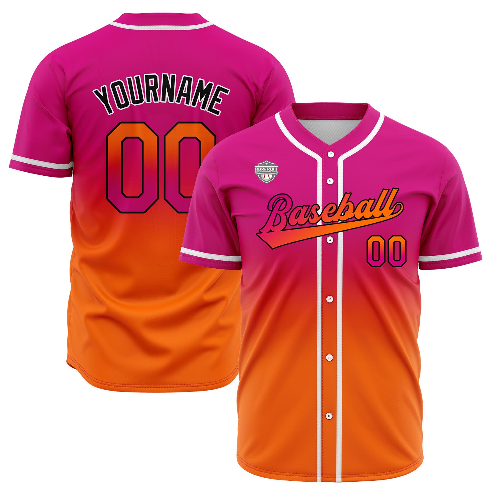 Custom Rose&Orange Gradient Baseball Jerseys Personalized Name Number Logo