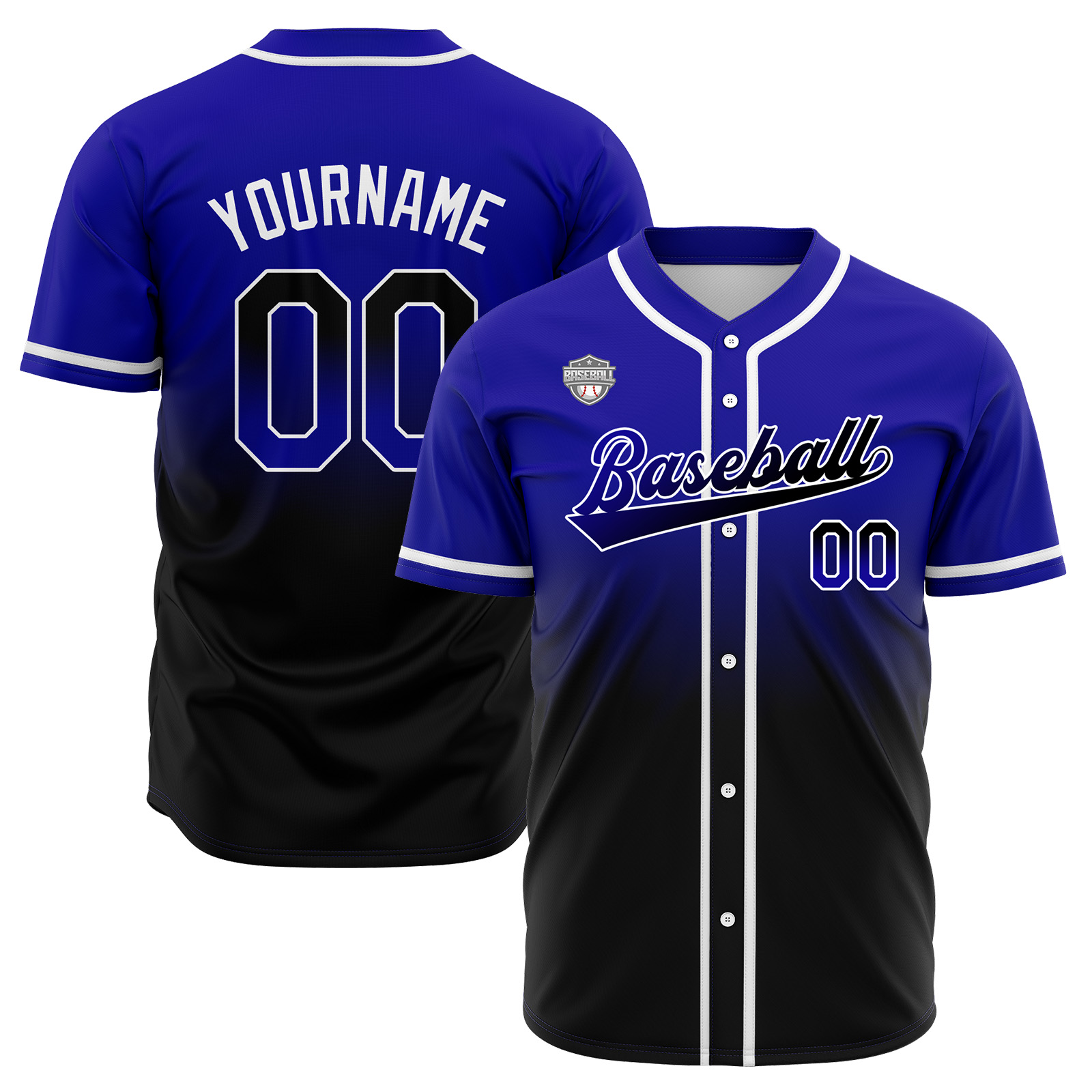 Custom Royal&Black Gradient Baseball Jerseys Personalized Name Number Logo