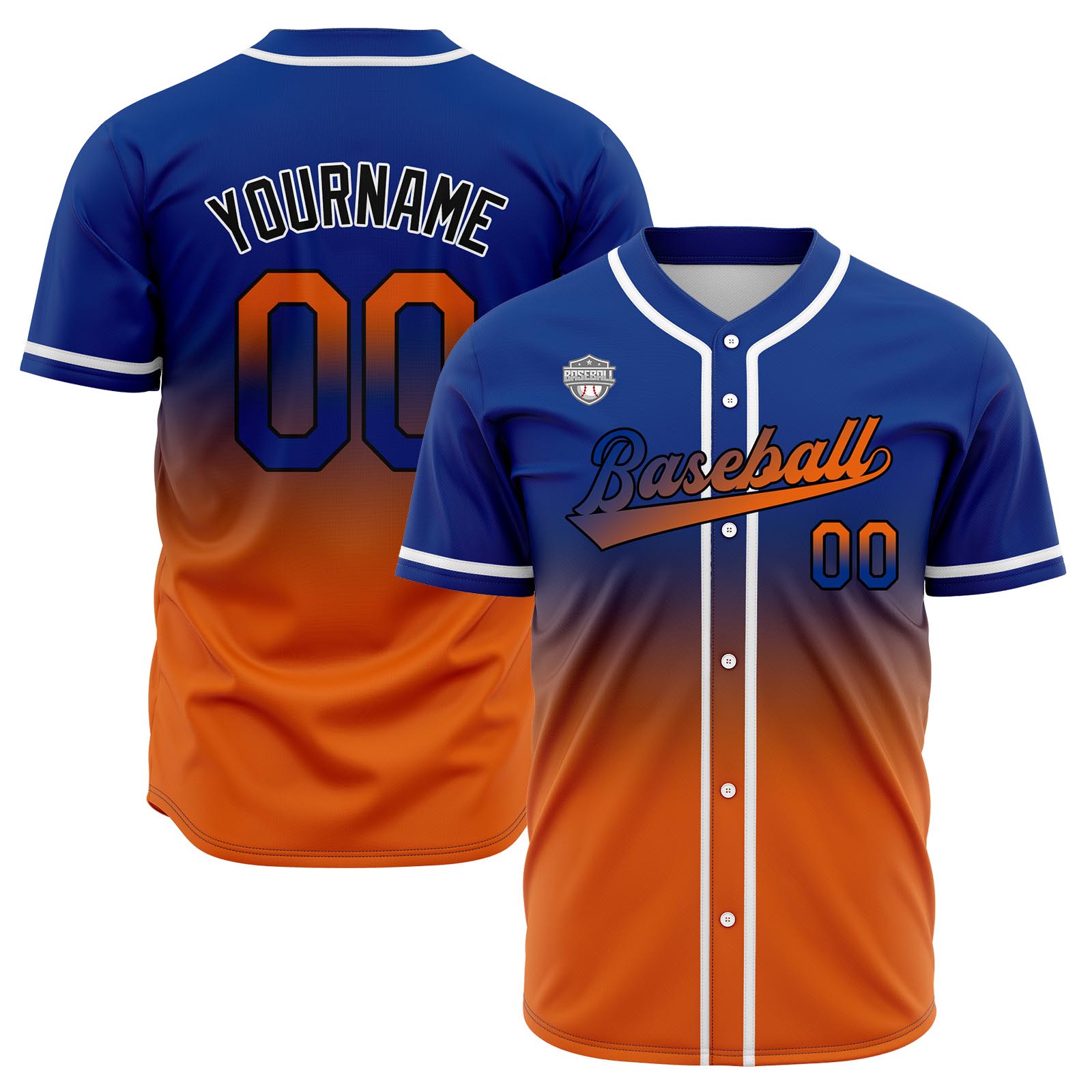 Custom Royal&Orange Gradient Baseball Jerseys Personalized Name Number Logo