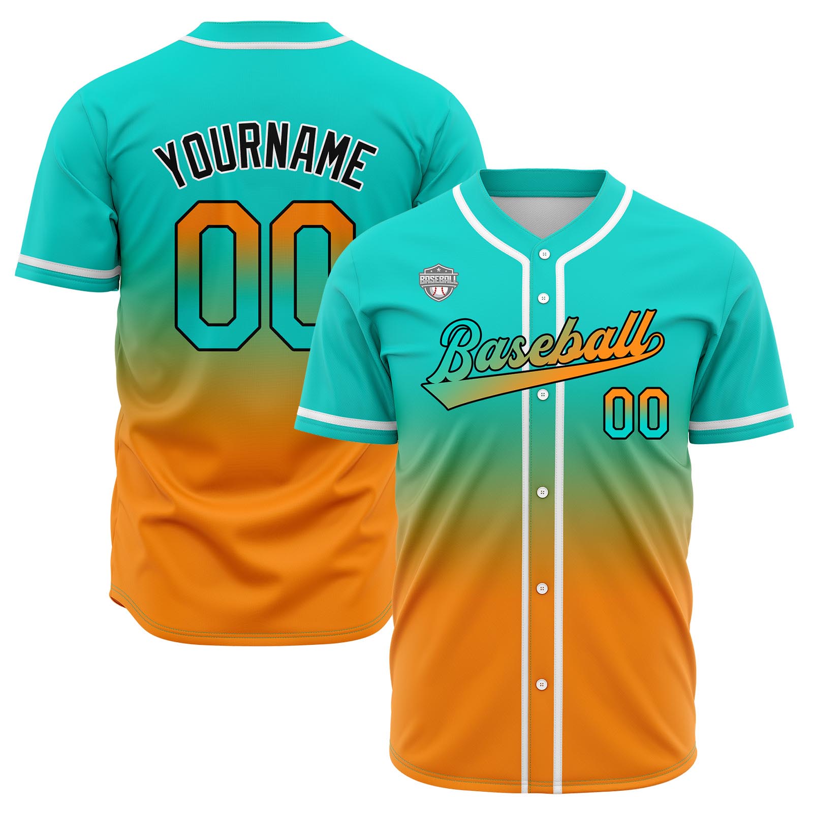 Custom Teal&Orange Gradient Baseball Jerseys Personalized Name Number Logo