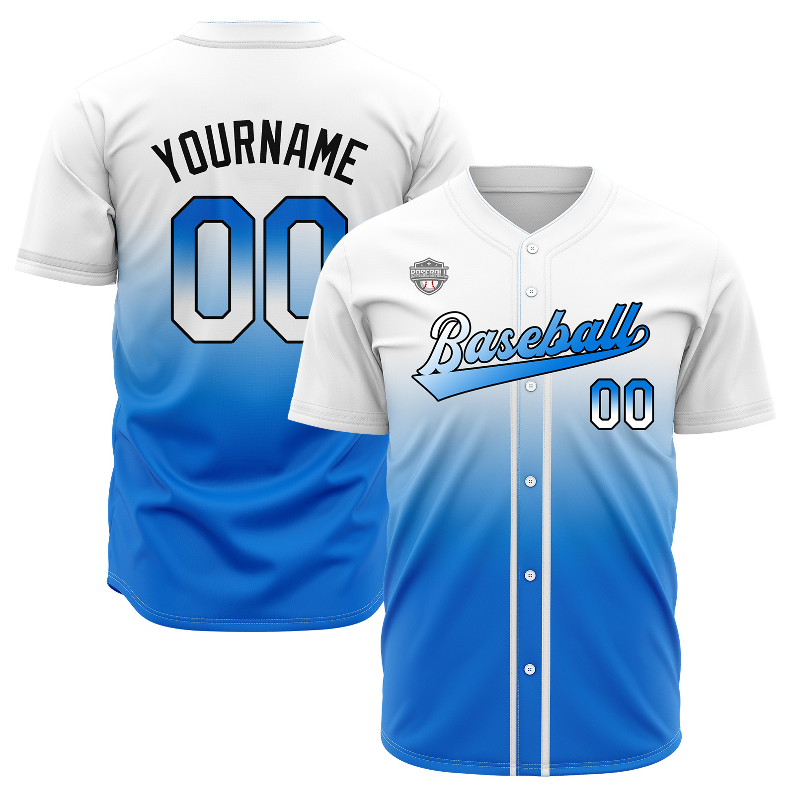 Custom White&Blue Gradient Baseball Jerseys Personalized Name Number Logo