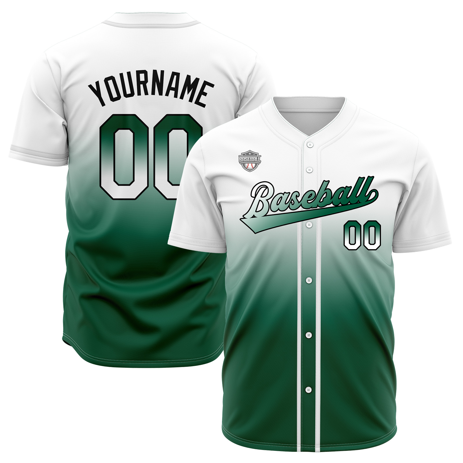 Custom White&Green Gradient Baseball Jerseys Personalized Name Number Logo