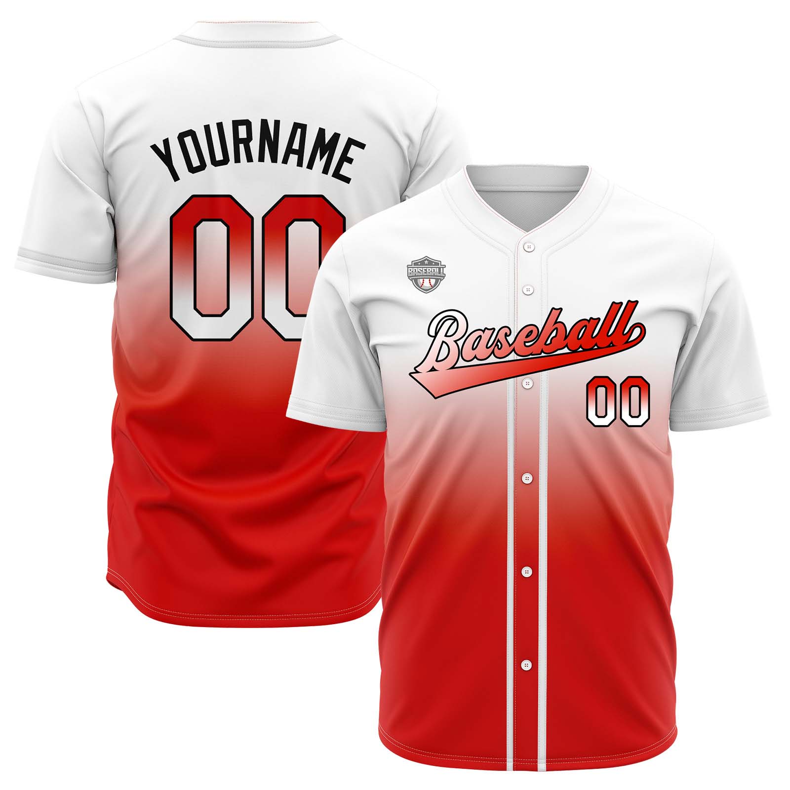 Custom White&Red Gradient Baseball Jerseys Personalized Name Number Logo