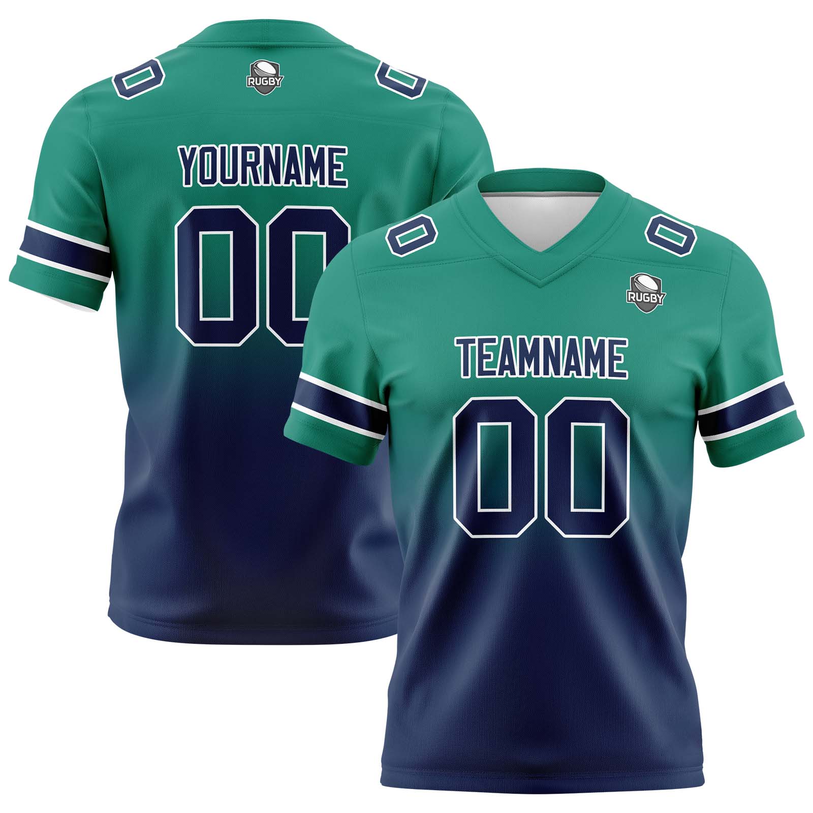 Custom Green&Navy Gradient Football Jerseys Personalized Name Number Logo