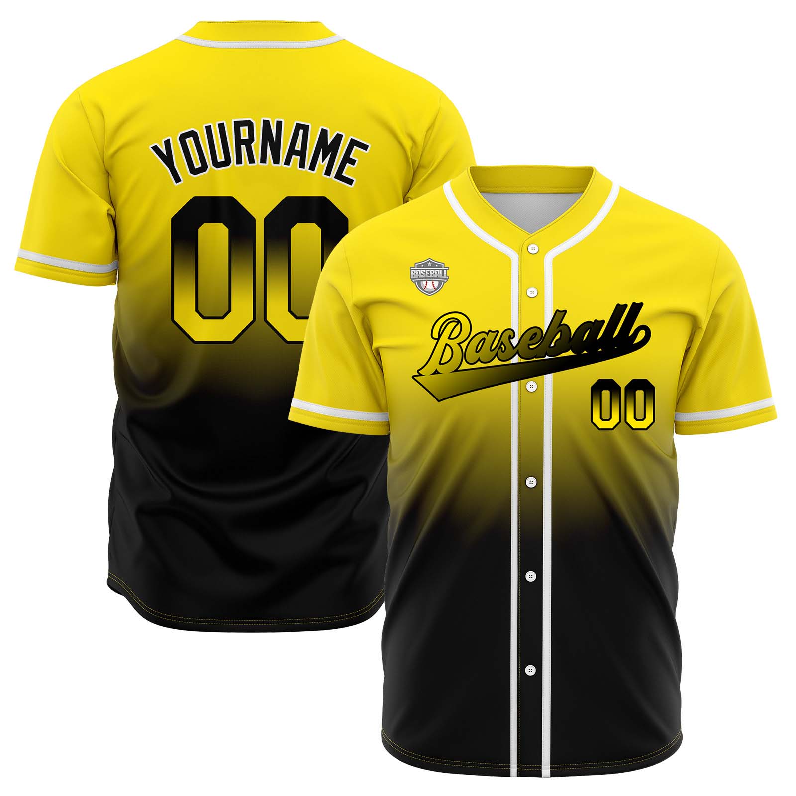 Custom Yellow&Black Gradient Baseball Jerseys Personalized Name Number Logo