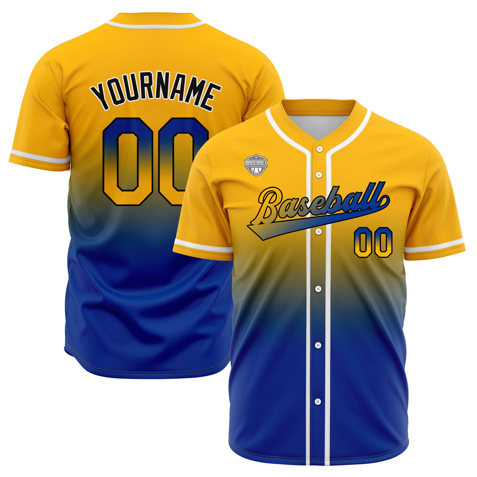 Custom Yellow&Blue Gradient Baseball Jerseys Personalized Name Number Logo
