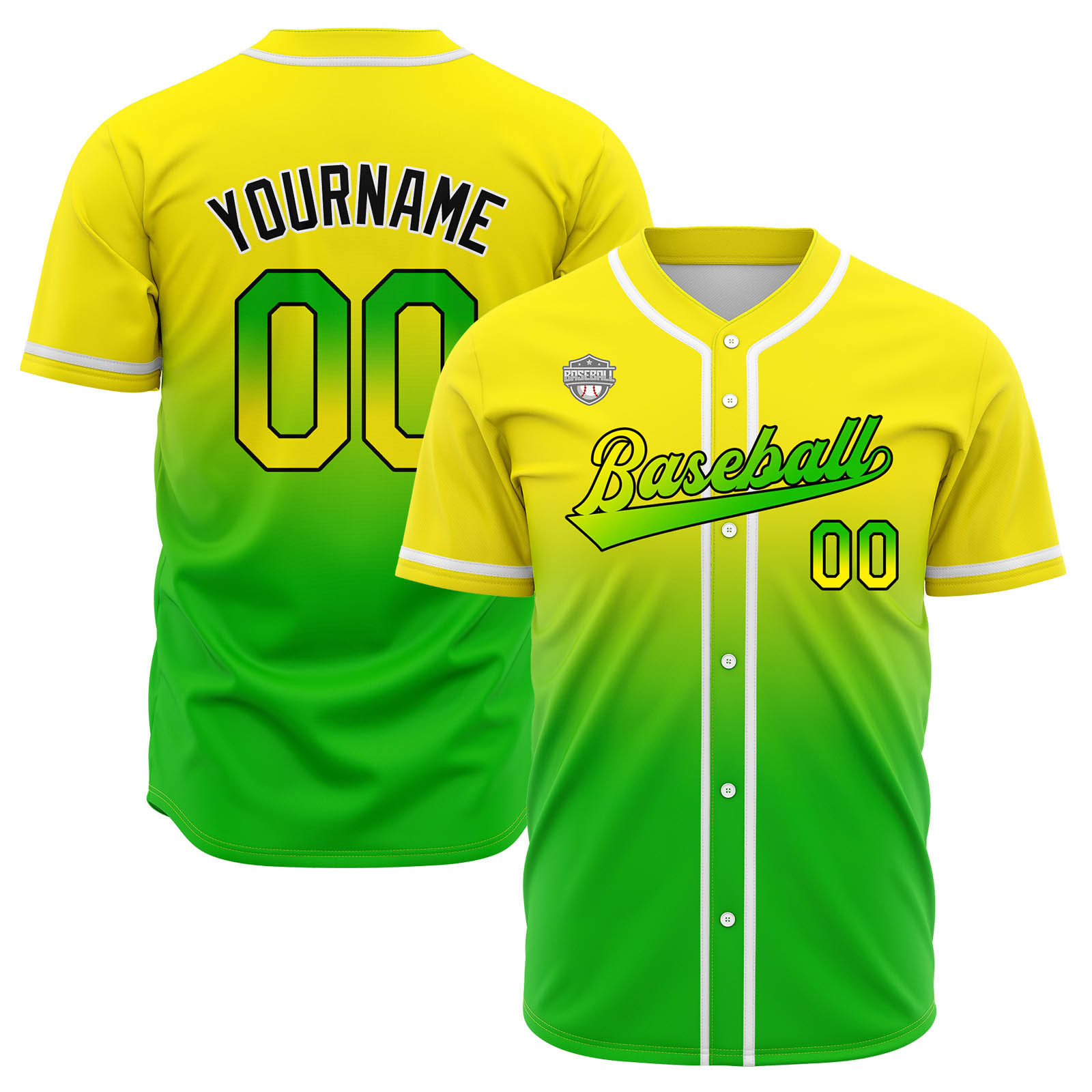 Custom Yellow&Green Gradient Baseball Jerseys Personalized Name Number Logo