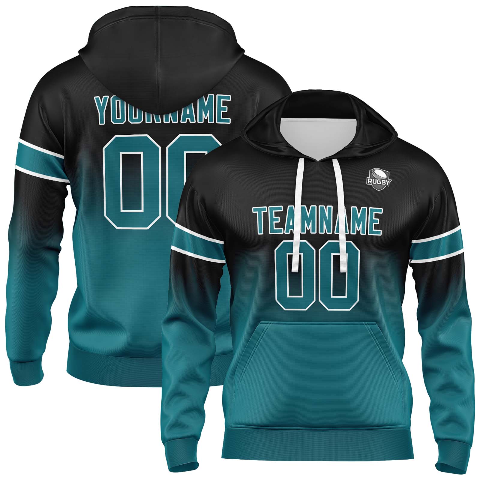 Custom Black Green Gradient Hoodie for Women Men and Youths Personalized Pullover Football Sweatshirt