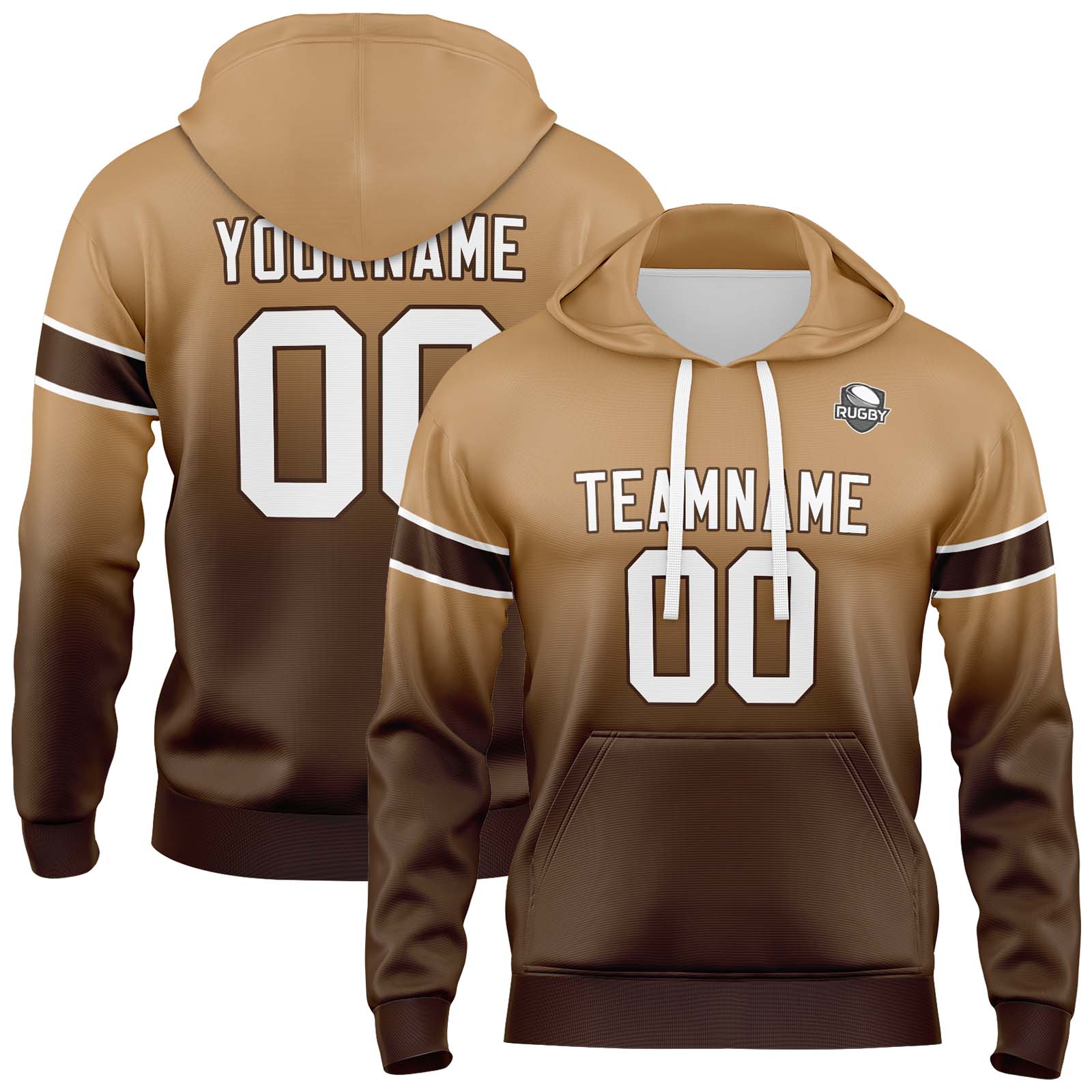 Custom Brown Gradient Hoodie for Women Men and Youths Personalized Pullover Football Sweatshirt